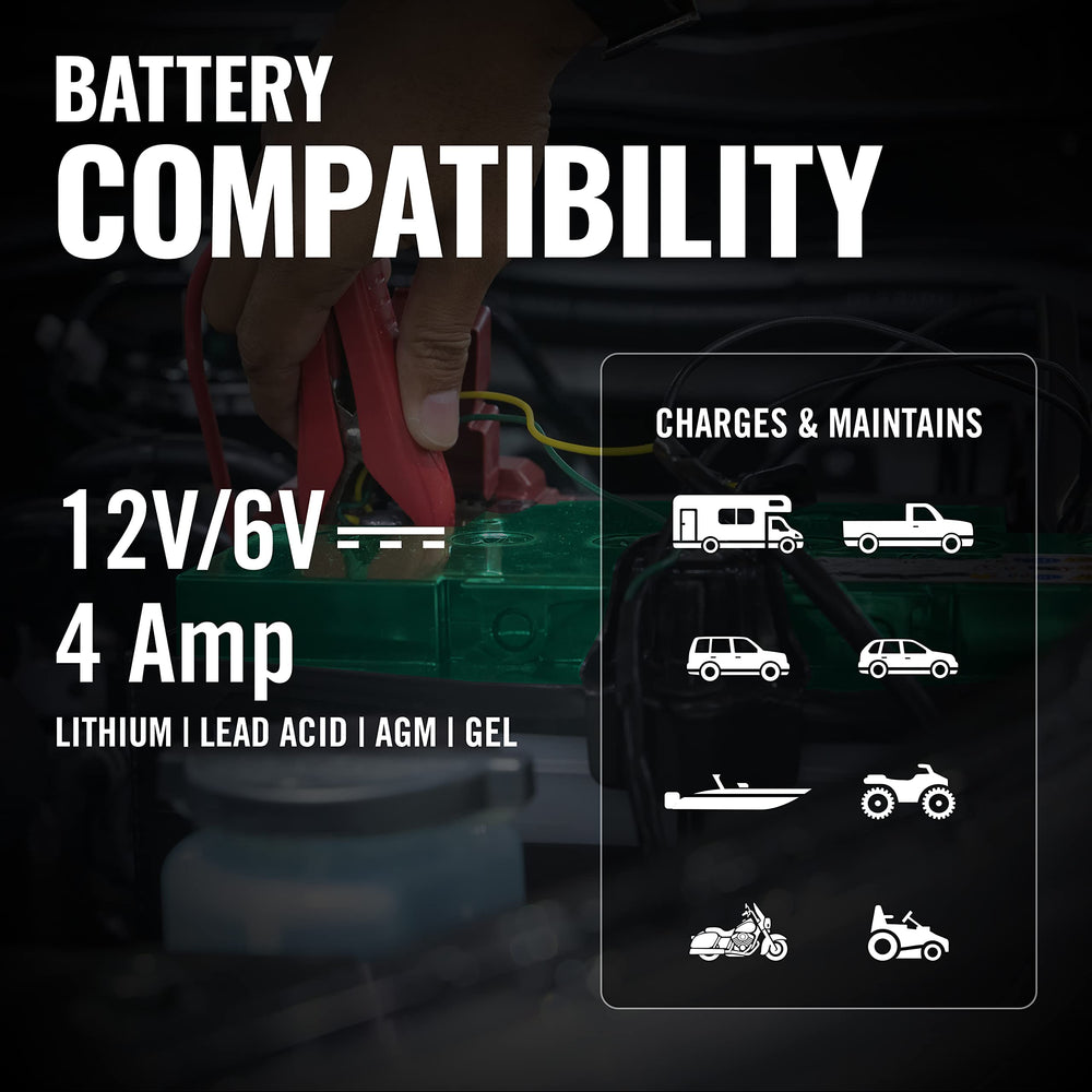 Battery Tender AC power cord and label showing voltage options for ease of use