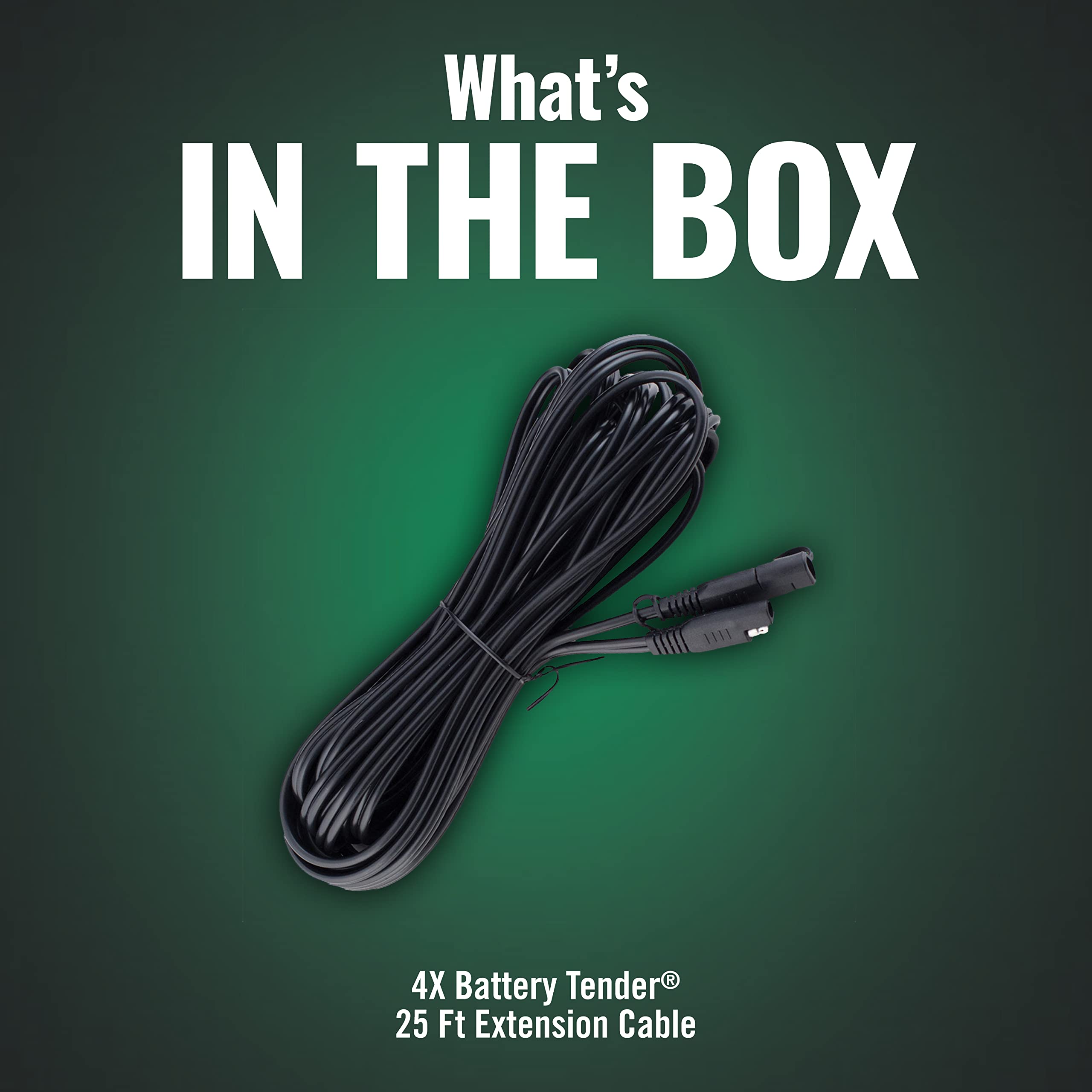 Battery Tender cable connected to motorcycle battery showing safe, tidy charging benefit