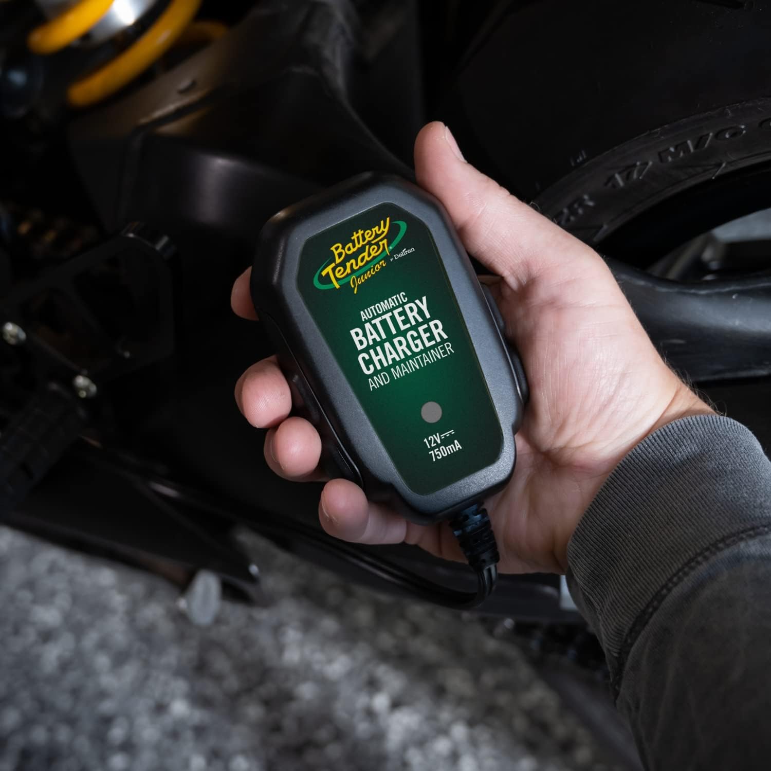 Battery Tender long output cord displayed showing reach and convenience