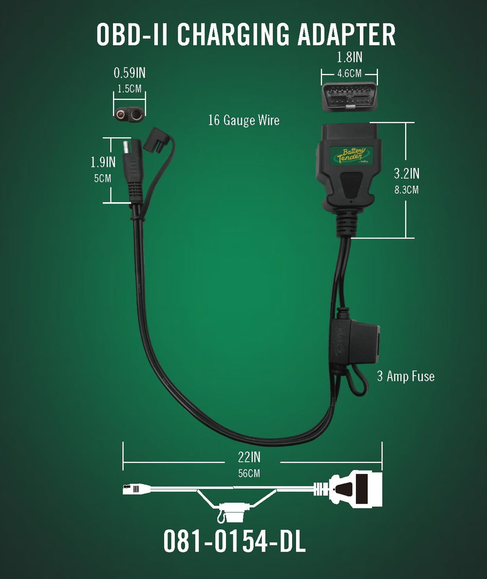 Battery Tender connector label and markings showing compatibility and safety info