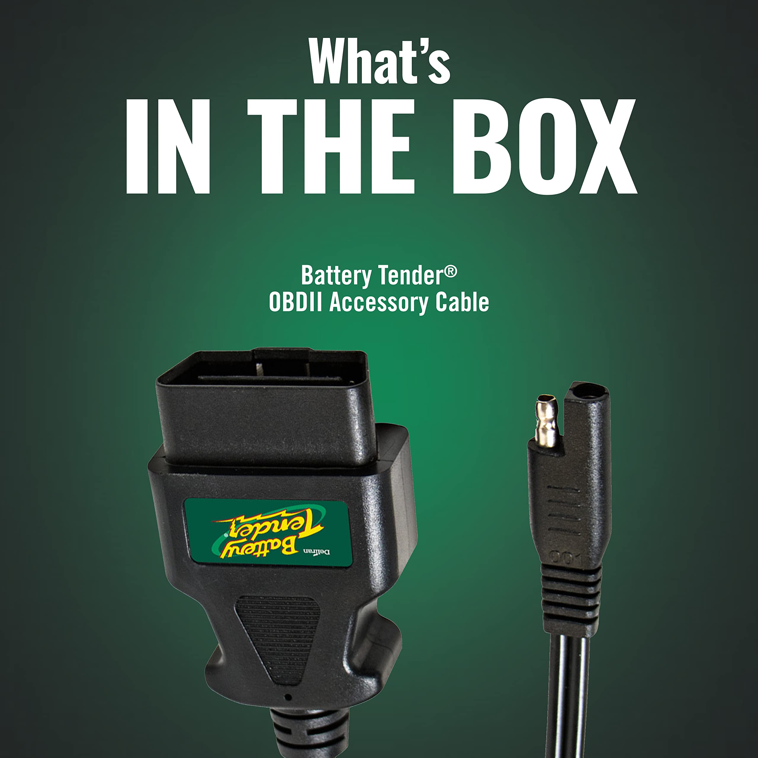 Battery Tender adapter plugged into a vehicle OBDII port for convenient charging