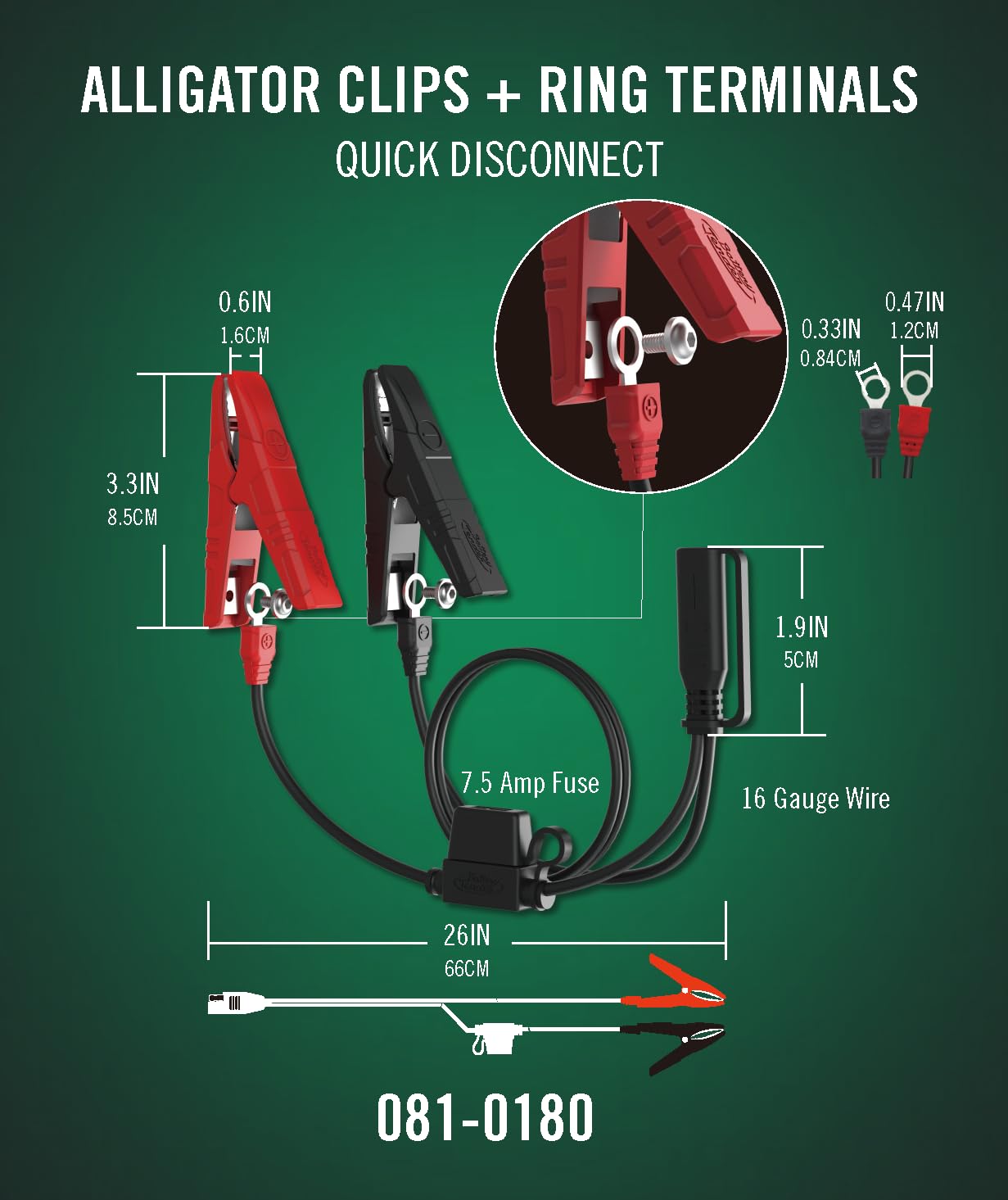 Battery Tender side profile showing voltage switch and port labels, brand and easy selection benefit