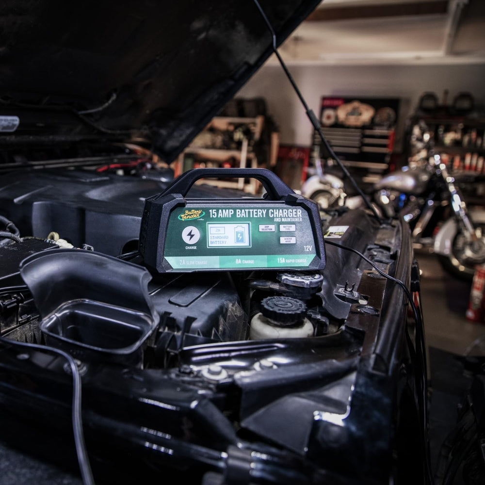 Battery Tender side profile showing compact design for easy storage