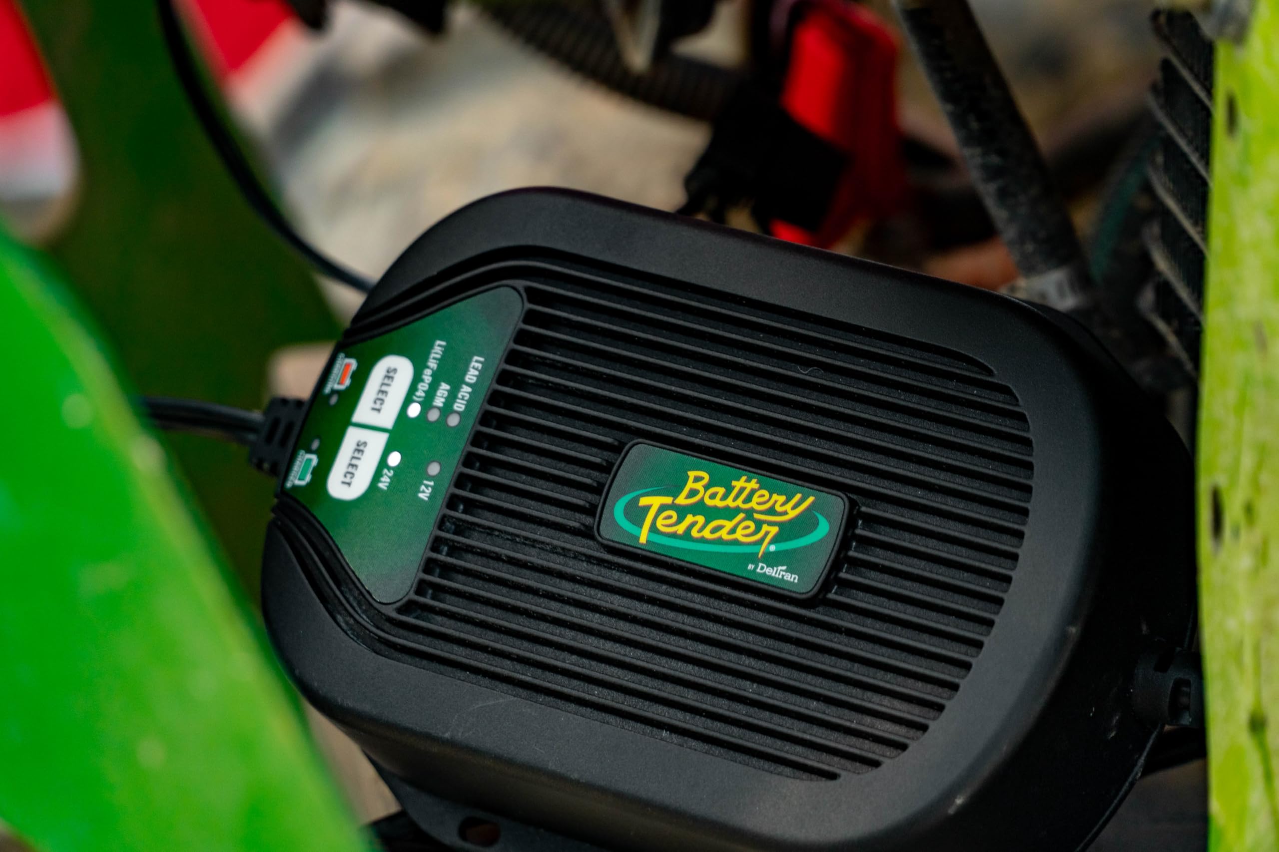 Battery Tender wiring connection detail with leads attached for safe installation benefit
