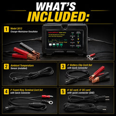 BatteryMINDer 2012 included clip and fused ring terminal cords for fast connection