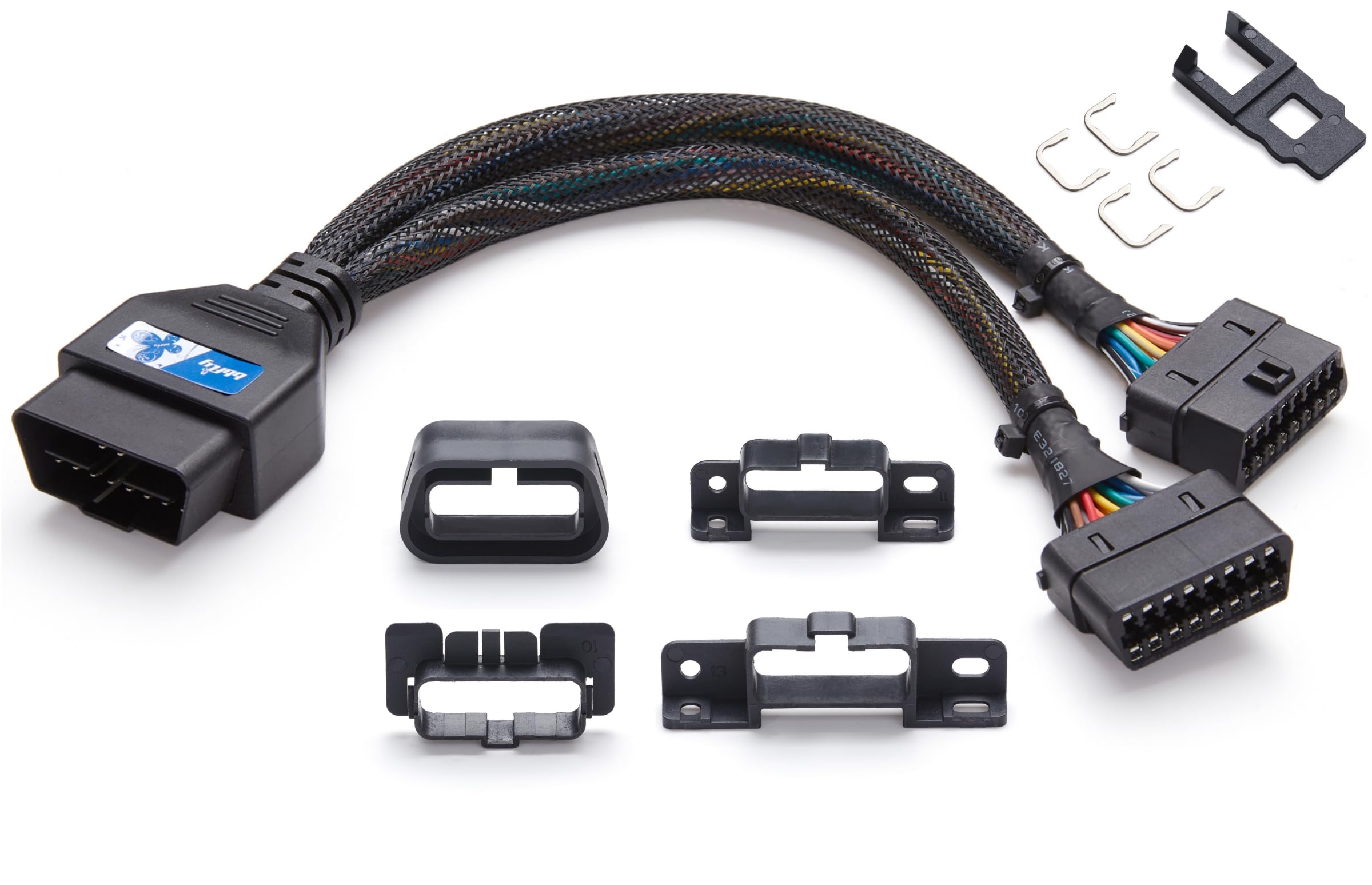 bbfly splitter front view showing two outputs and single OBDII input for convenient connection