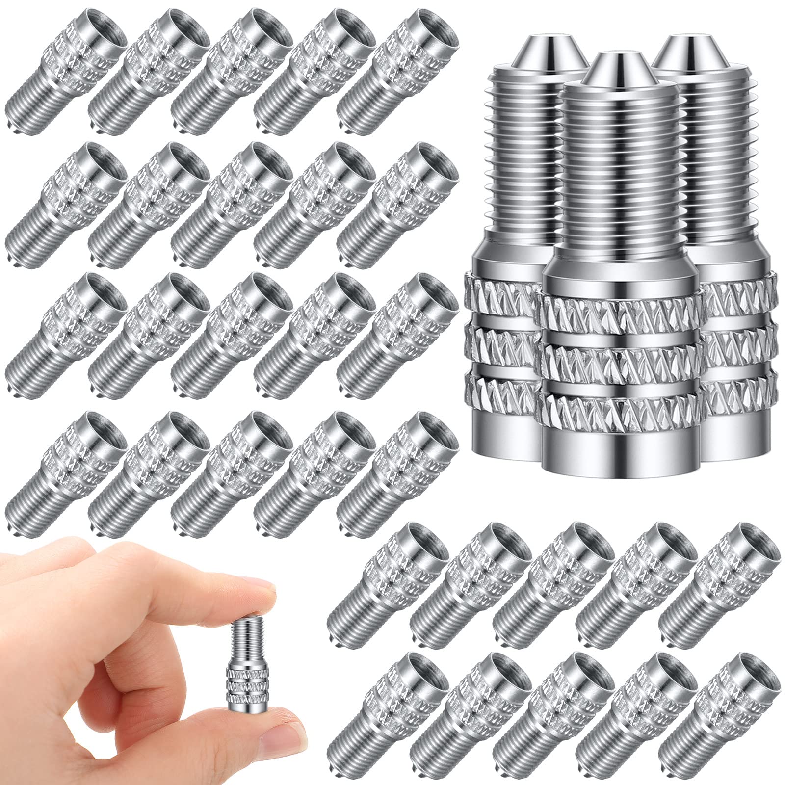 BBTO silver valve stem caps front view showing pack and corrosion protection