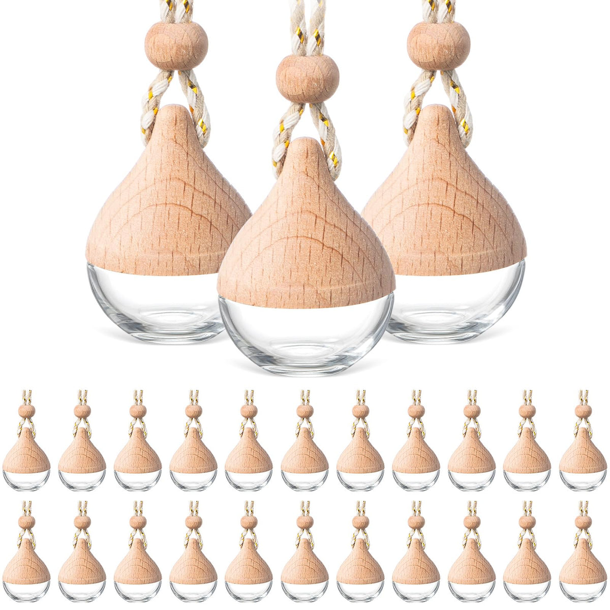 BBTO front view of 50 water-drop glass bottles showing bulk value and clarity