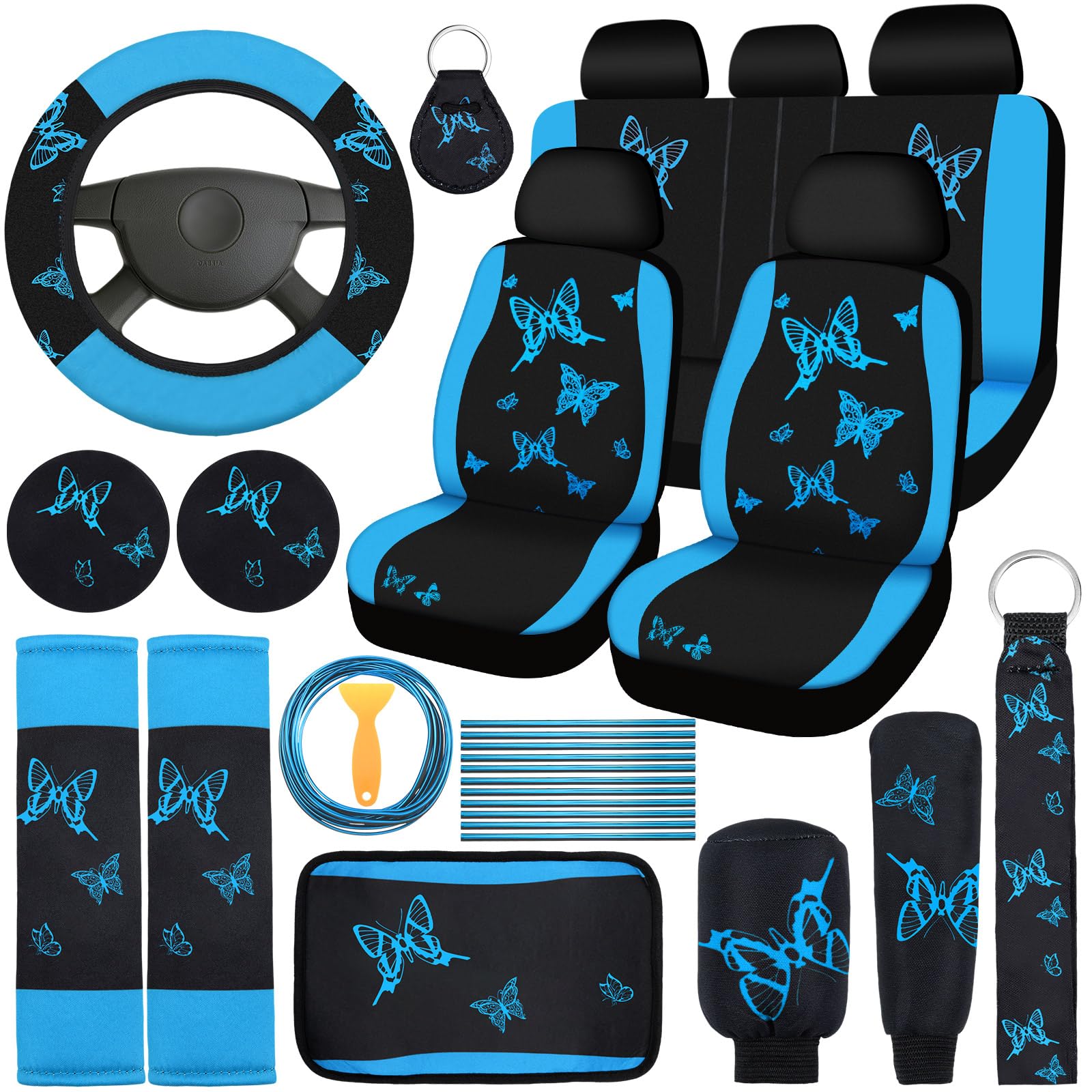 BBTO front seat and steering wheel showing cohesive light blue black design and visual upgrade