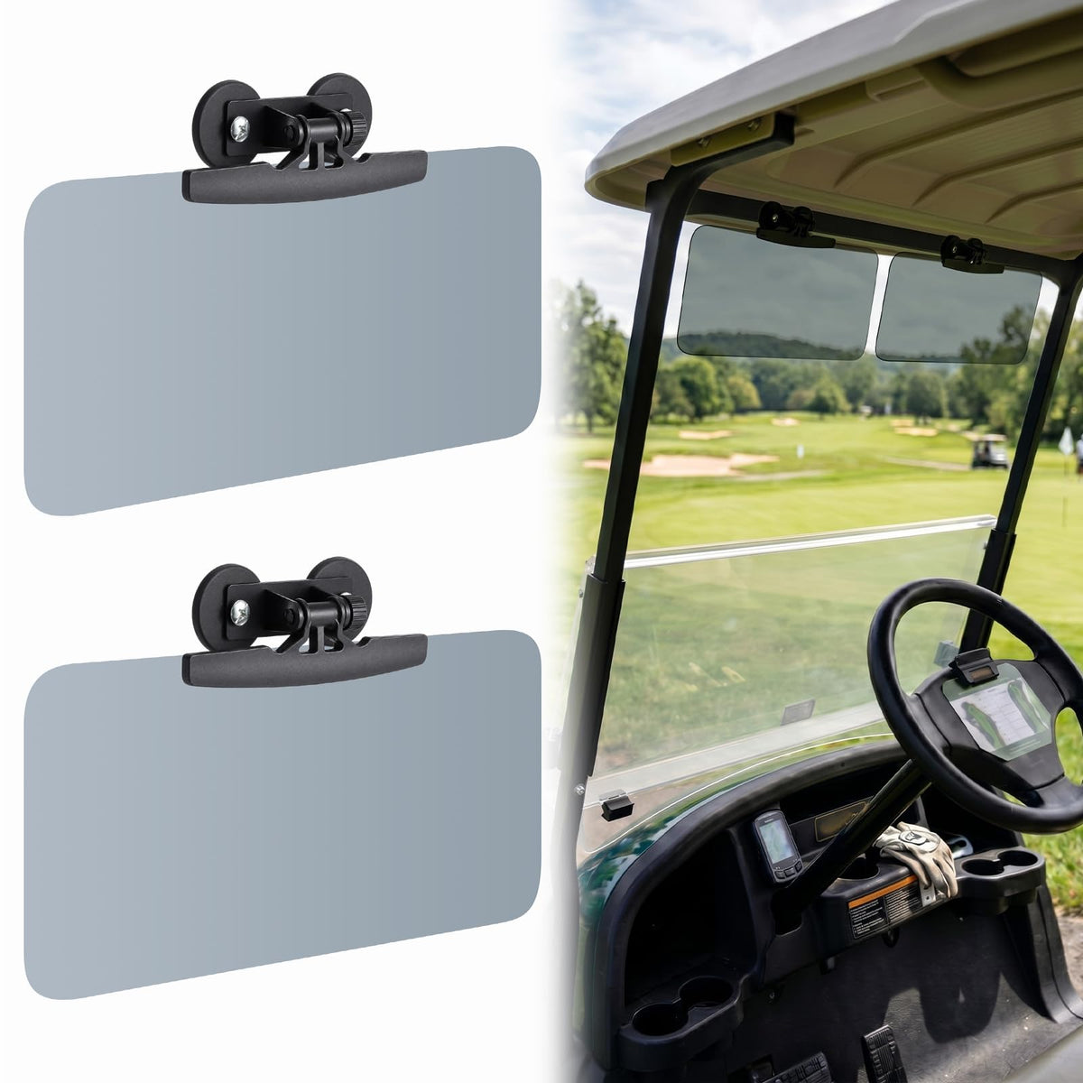 BBTO front view of two visors showing sleek black design and protective tint