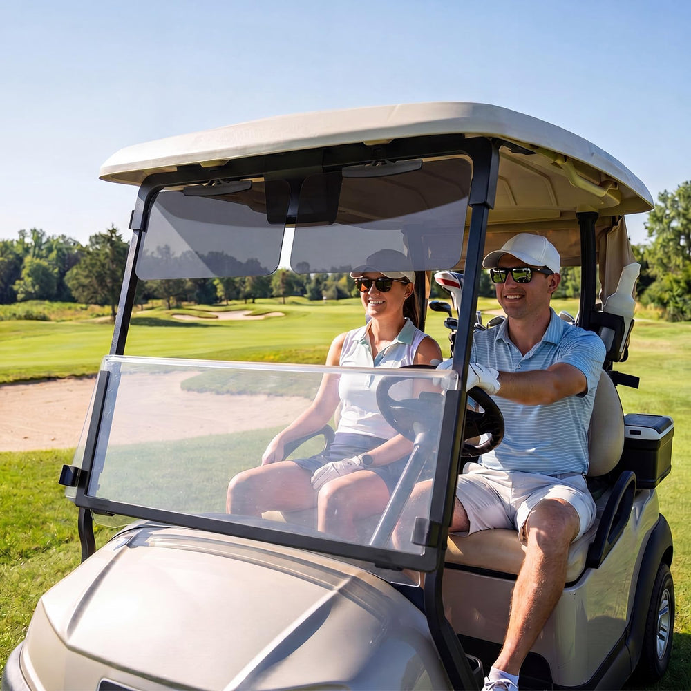 BBTO side profile installed on a golf cart showing glare reduction benefit