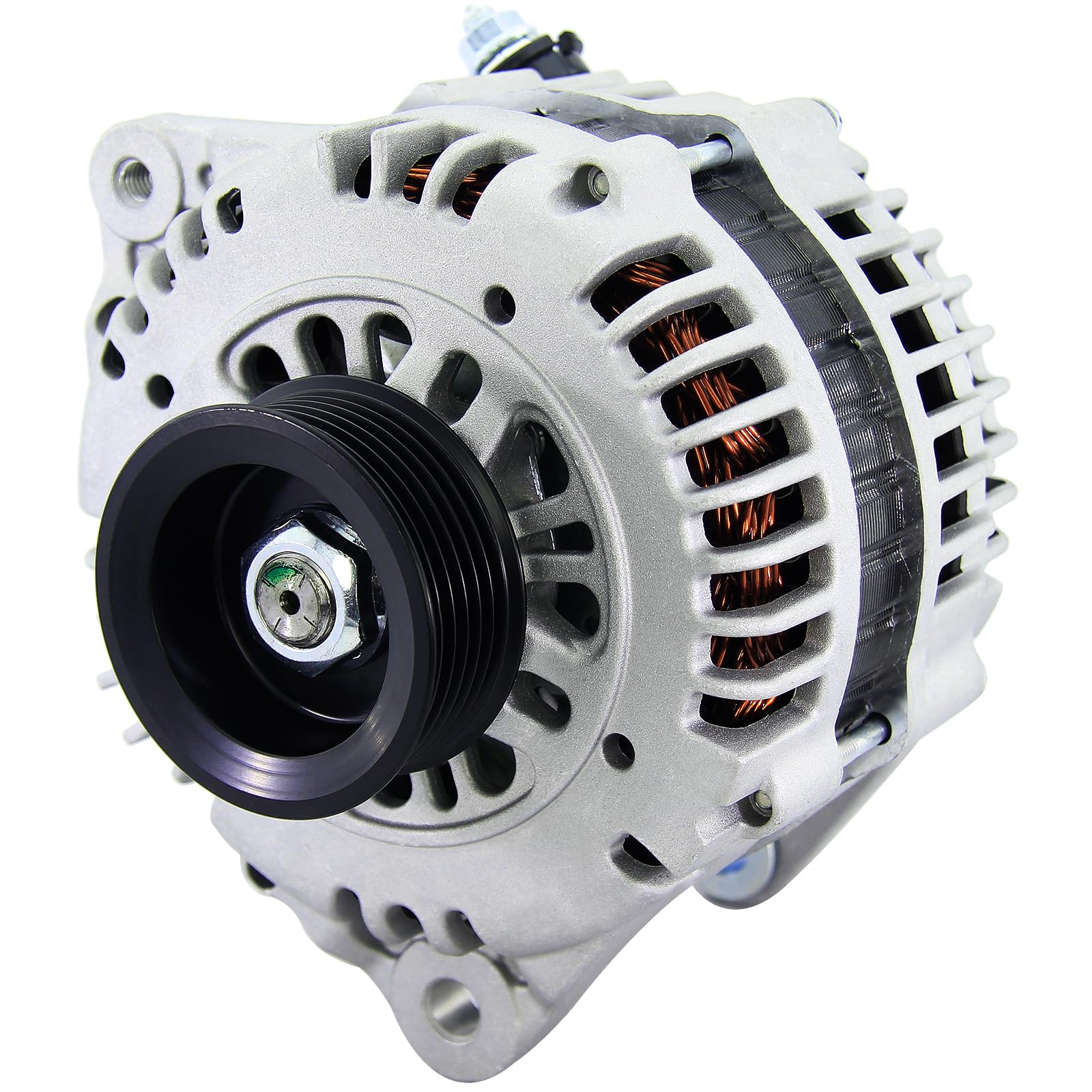 BDELI alternator front view showing housing and cooling vents, reliable fit for Nissan