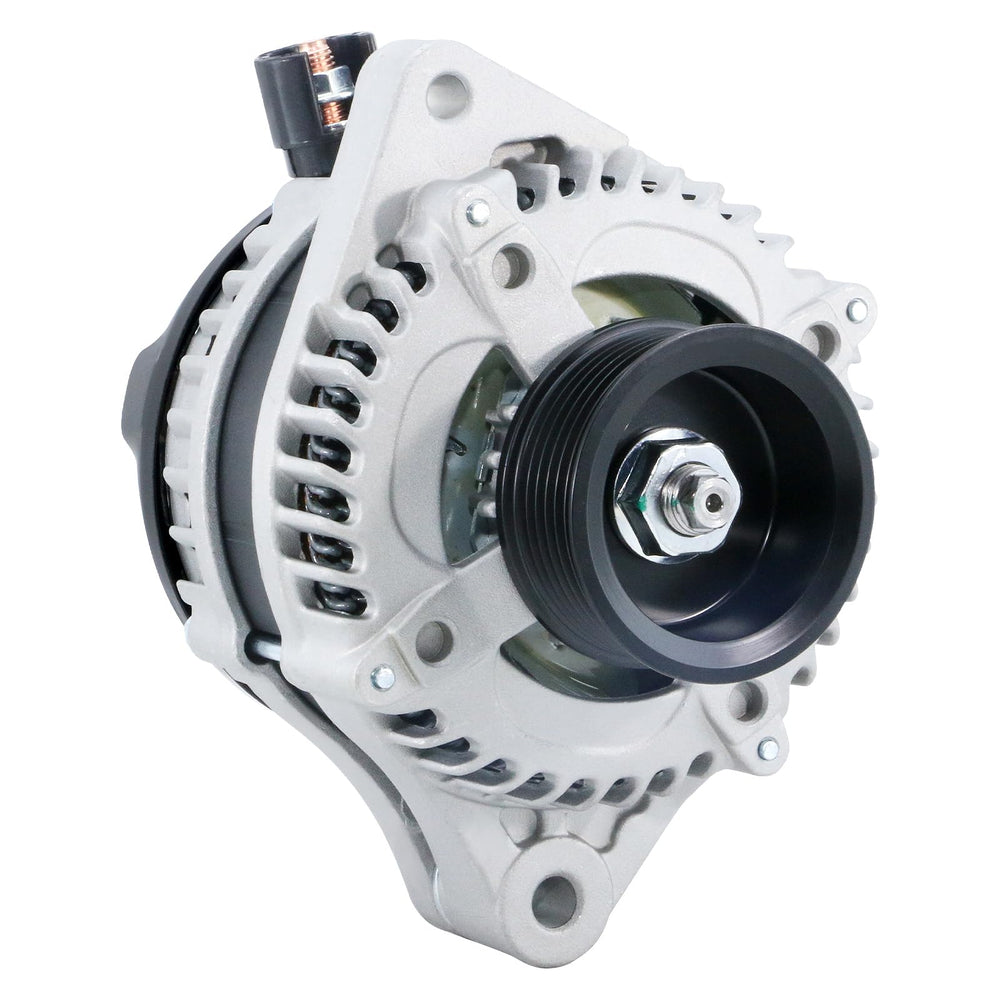 BDELI alternator front view showing pulley and cooling vents, reliable charging