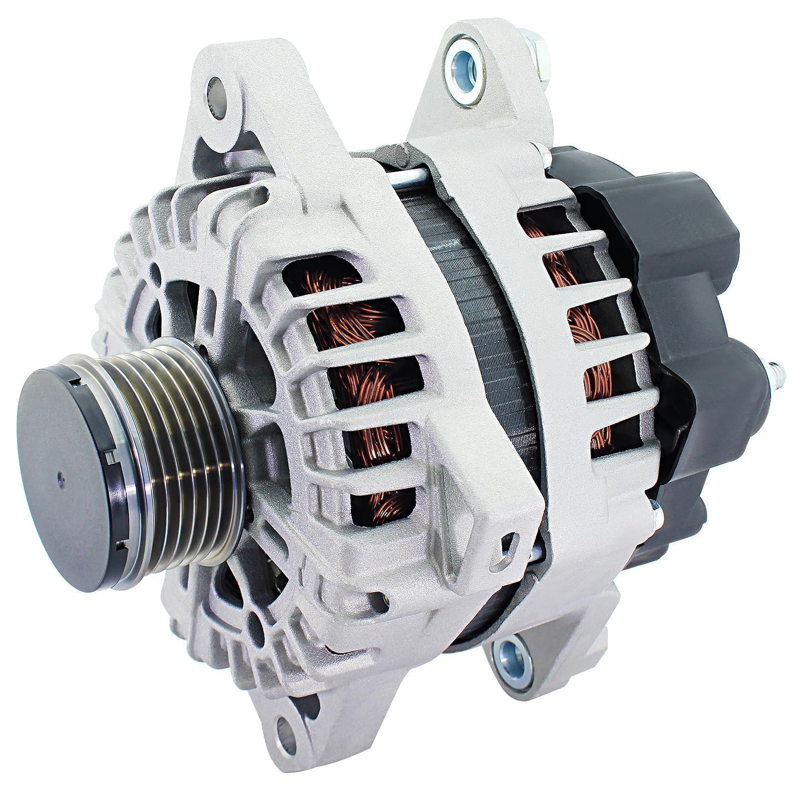 BDELI alternator front view showing housing and cooling fins for reliable heat dissipation