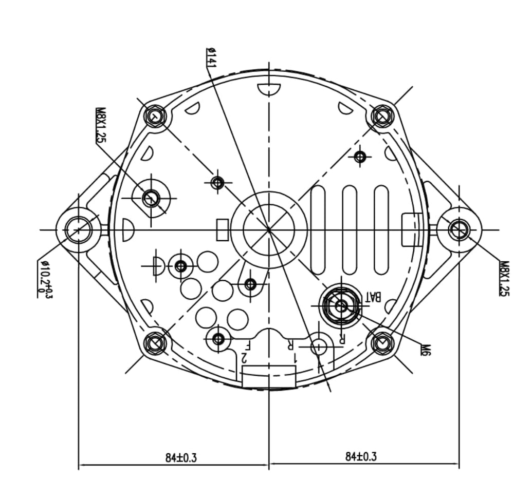 BDELI alternator mounting pattern showing bolt locations for easy install