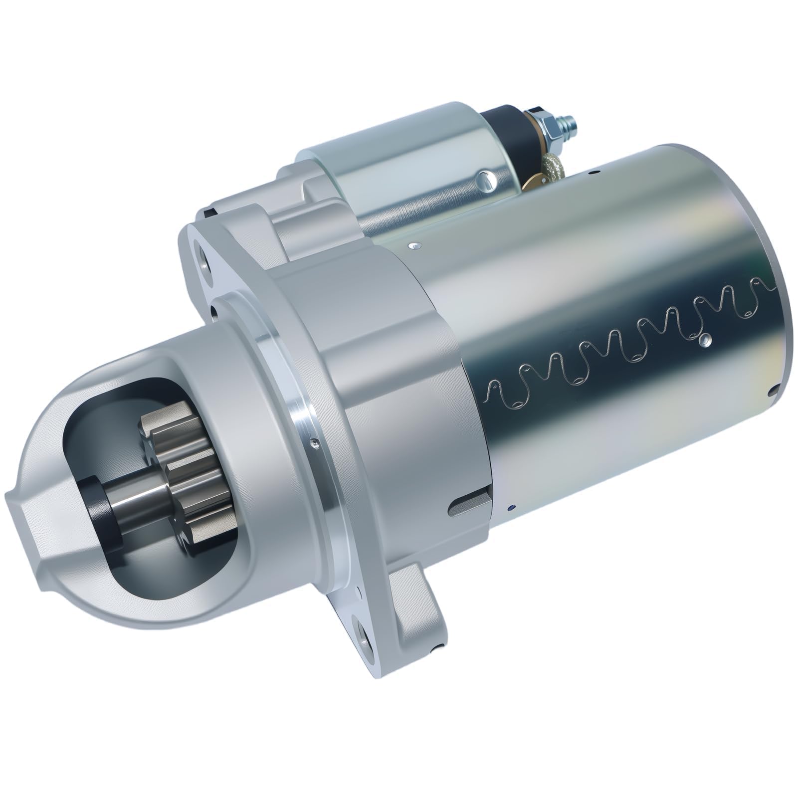 BDELI starter motor front view showing mounting points and robust housing, ensures correct fit