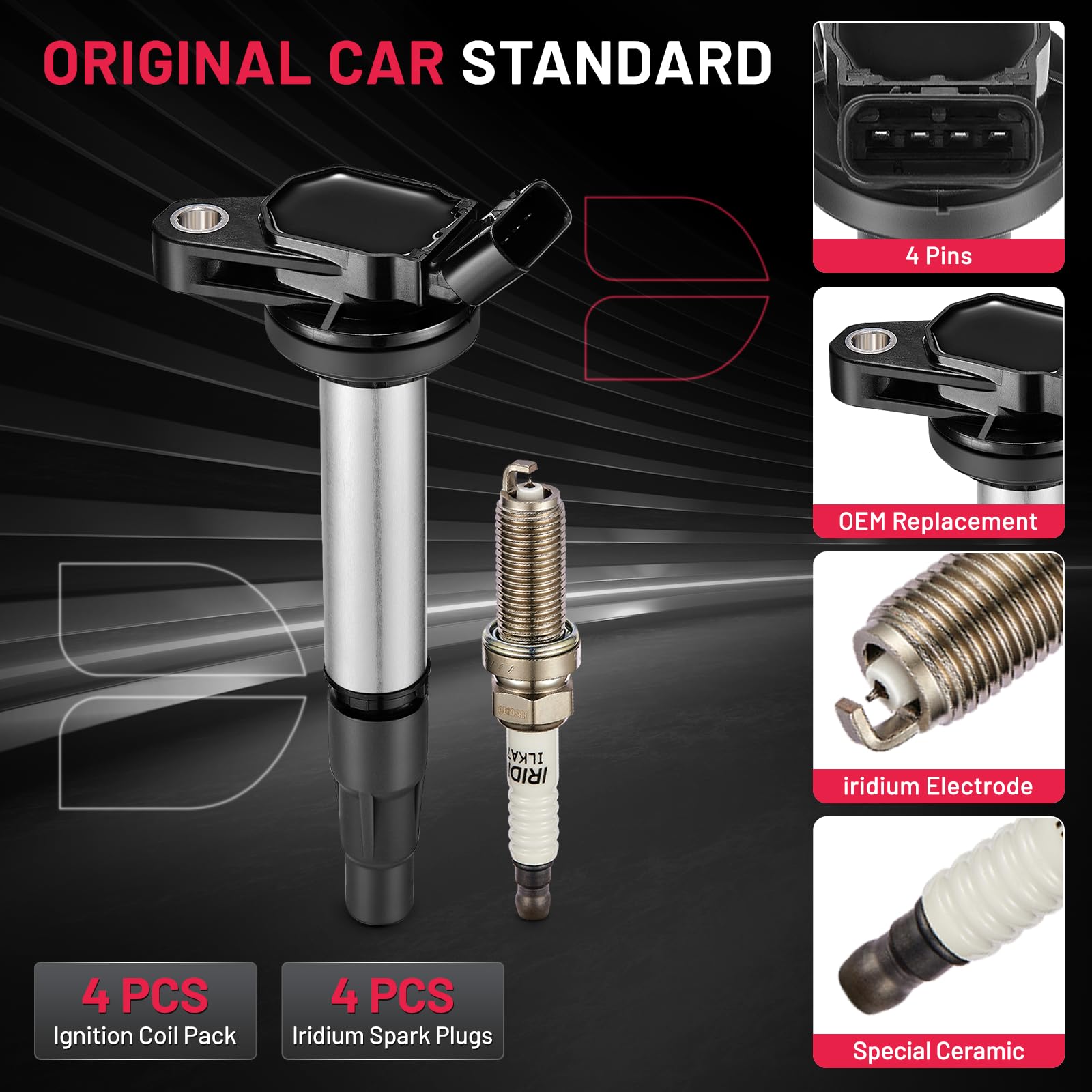BDFHYK complete spark plug and coil set laid out for easy verification