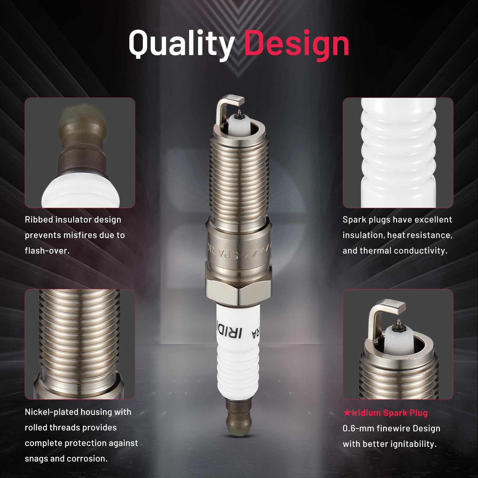 BDFHYK iridium tip detail highlighting fine electrode for longer life and consistent spark