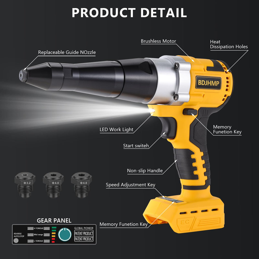 BDJHMP riveting sheet metal demonstrating cordless jobsite mobility