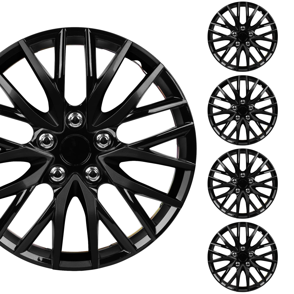 BDK front view hubcap showing sleek black finish and clean design benefit: refreshed look