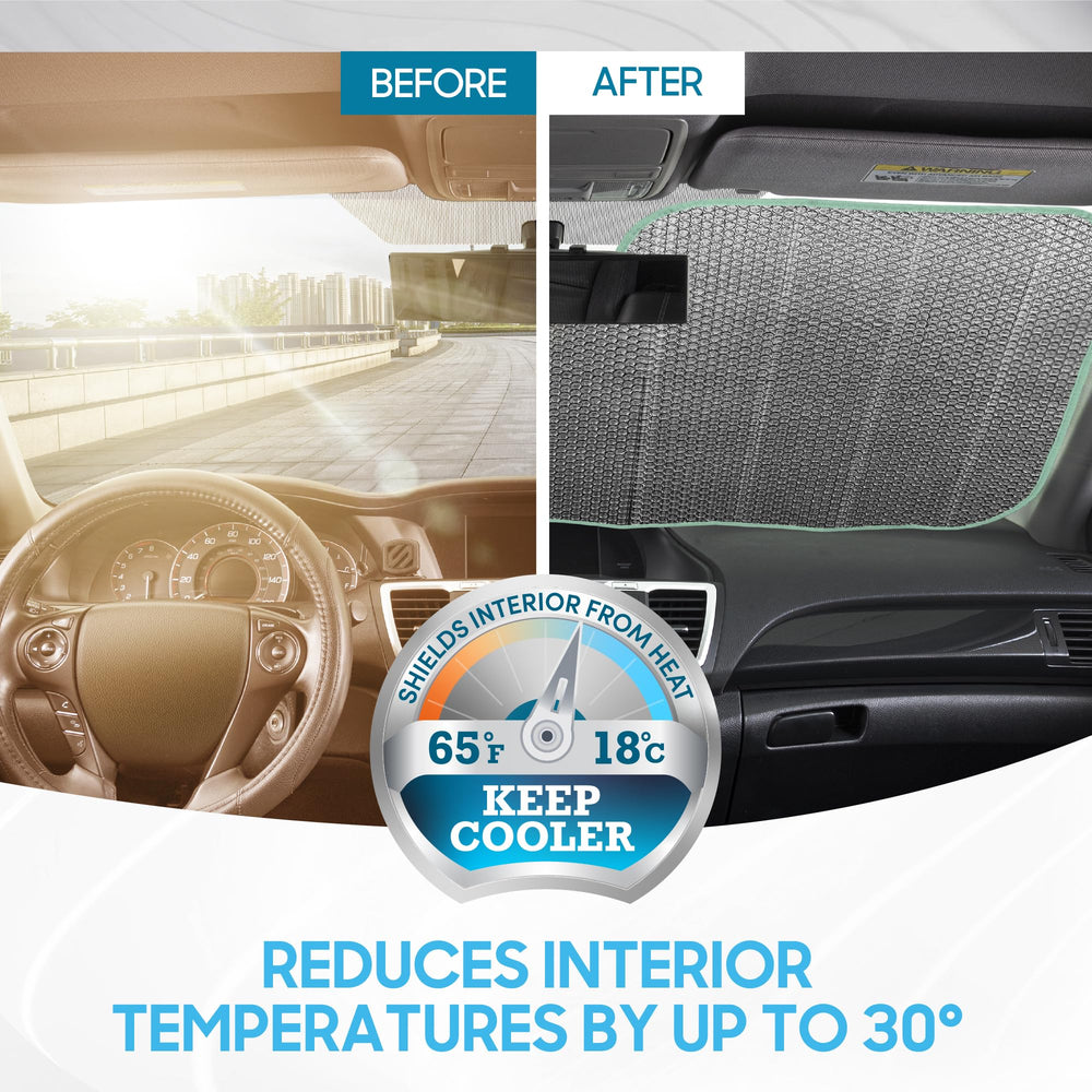 BDK sunshade installed in SUV protecting dashboard and seats from sun damage
