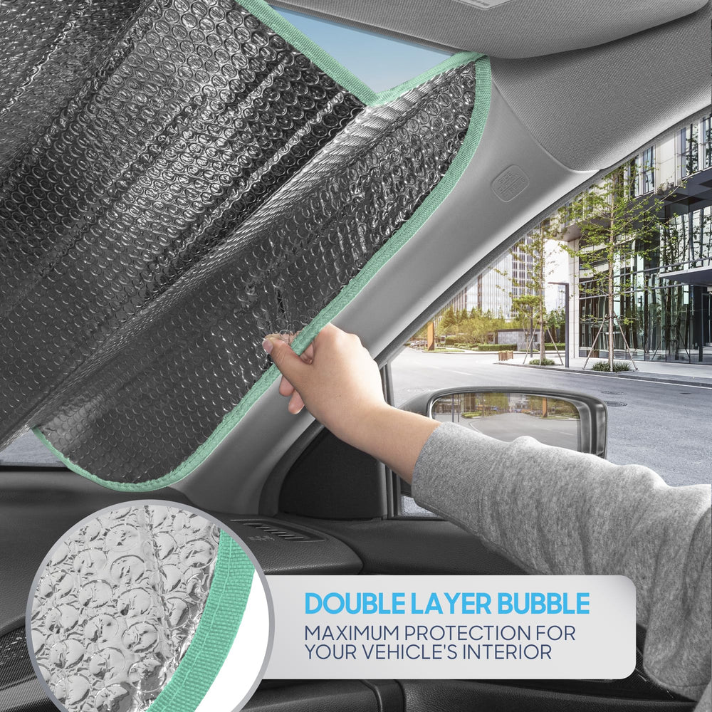 BDK heat-reflecting shade in truck dashboard view reducing screen glare effectively
