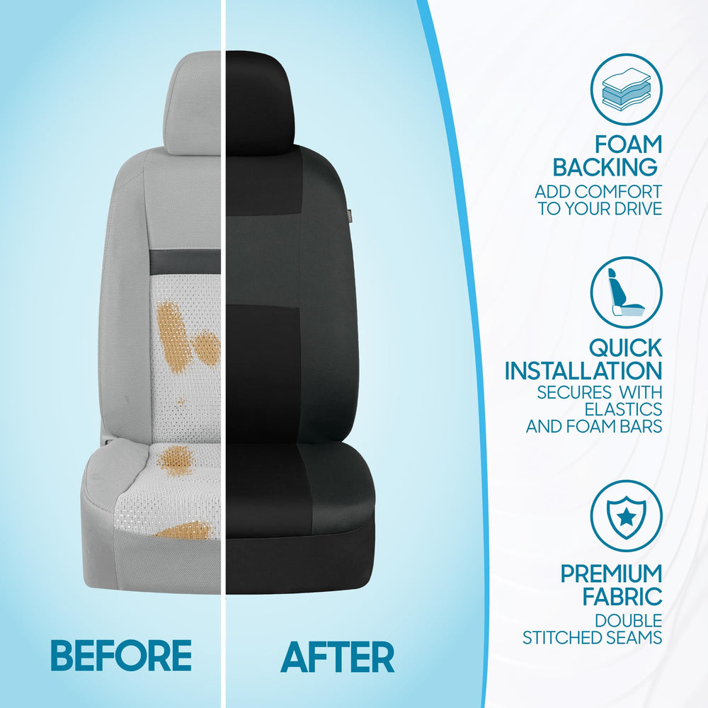 BDK seat covers installed in car showing modern two-tone design and comfort