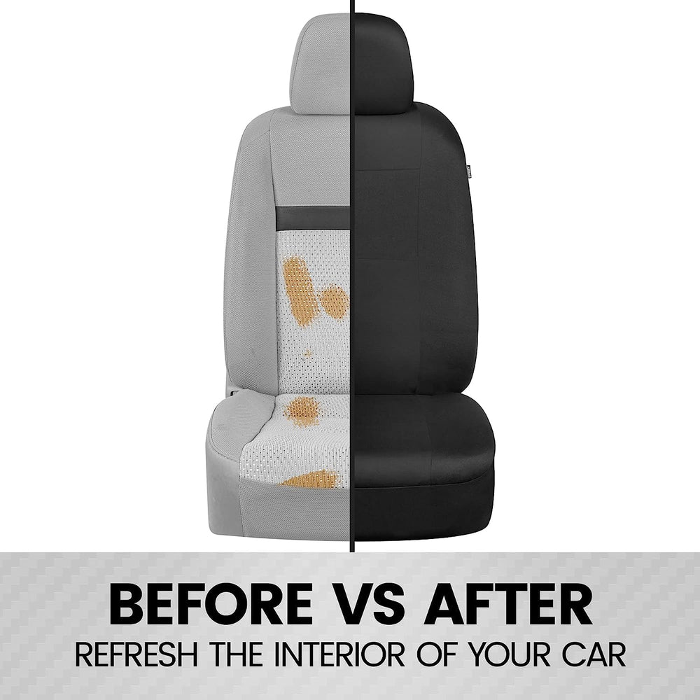BDK seat cover backside showing stretch panels and adjustable straps for stability