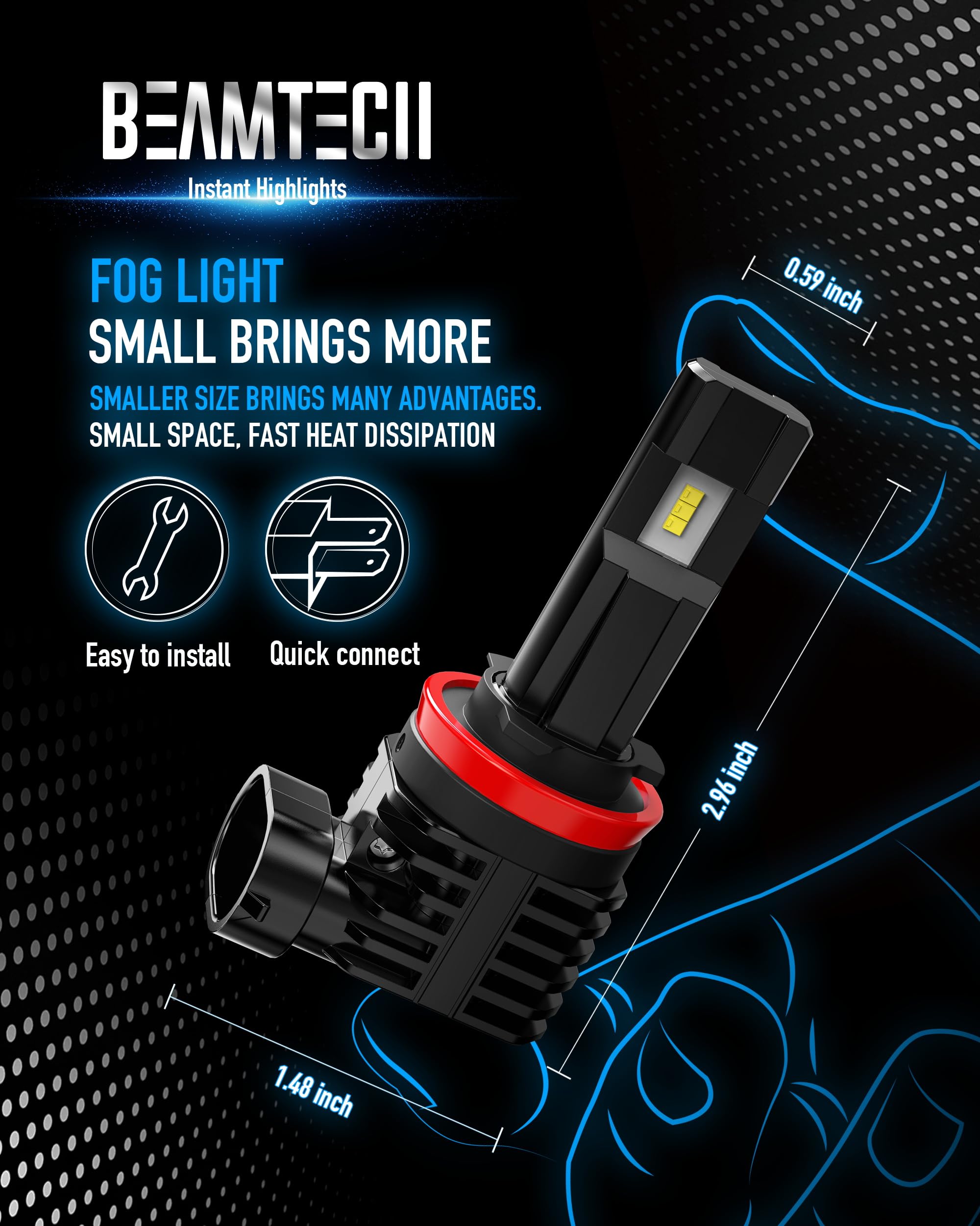 BEAMTECH projected beam pattern on wet road illustrating better short-range visibility