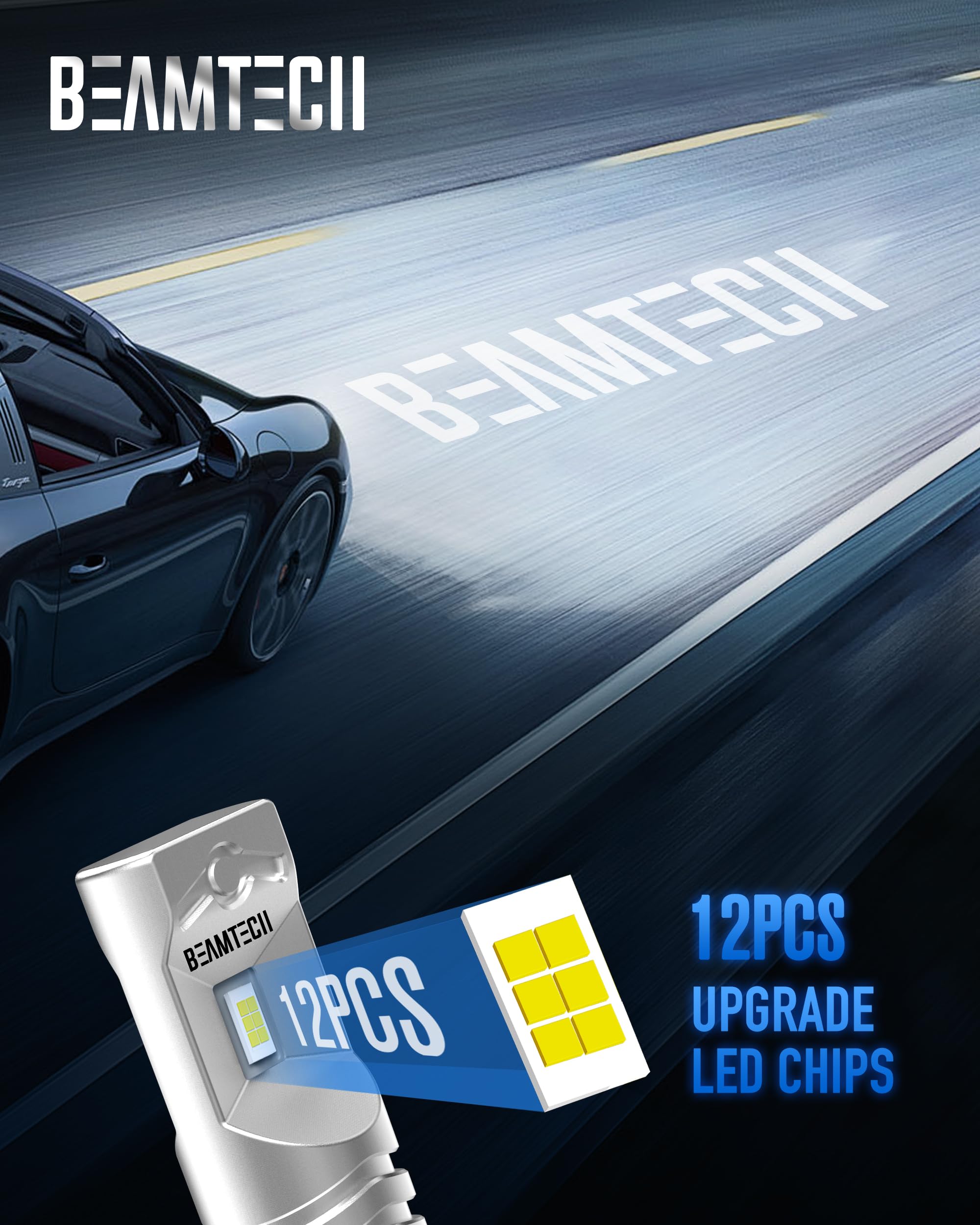 BEAMTECH beam pattern projected on road, even 1:1 illumination reduces dark spots
