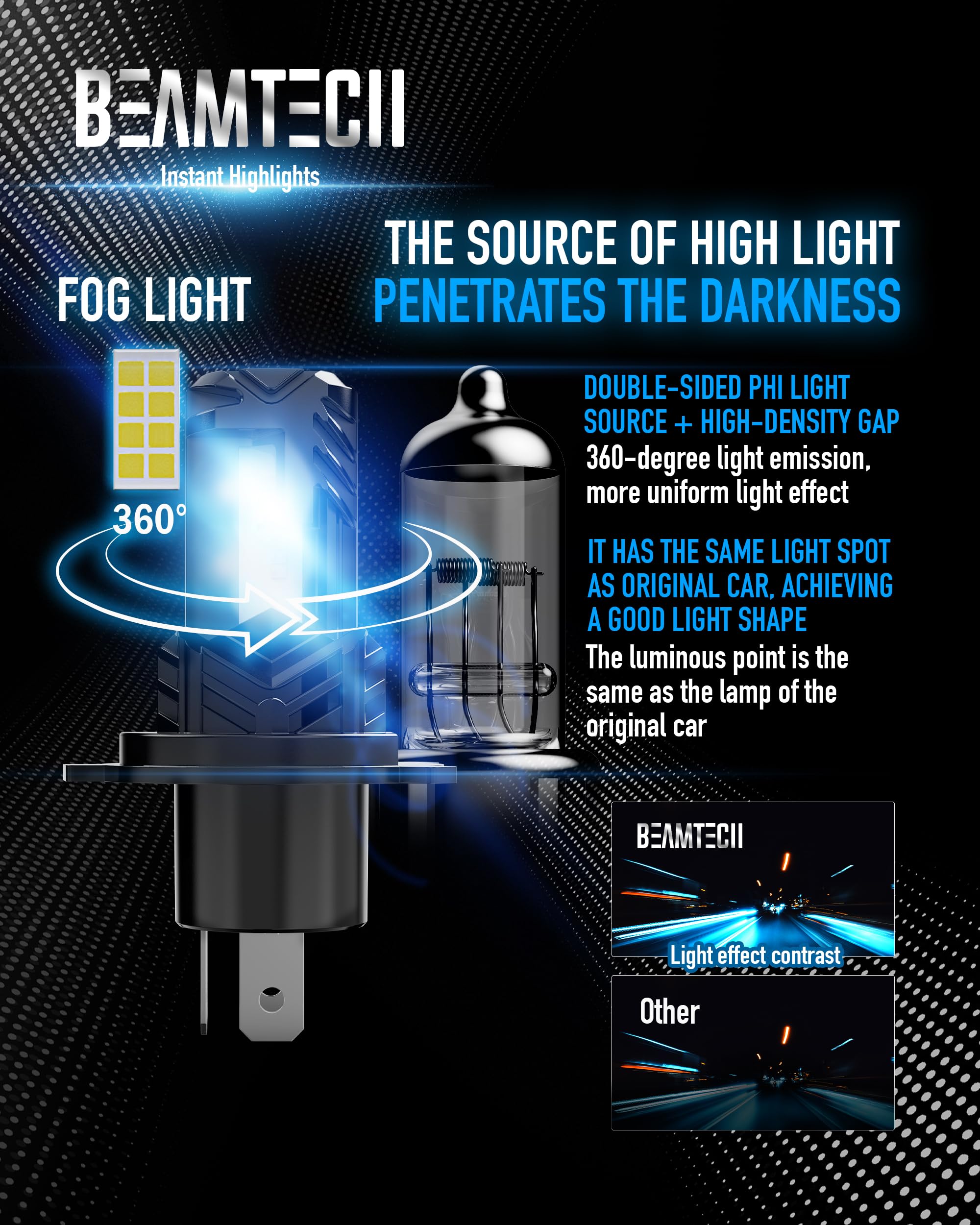 BEAMTECH bulb installed in headlight showing clean fit and improved visibility