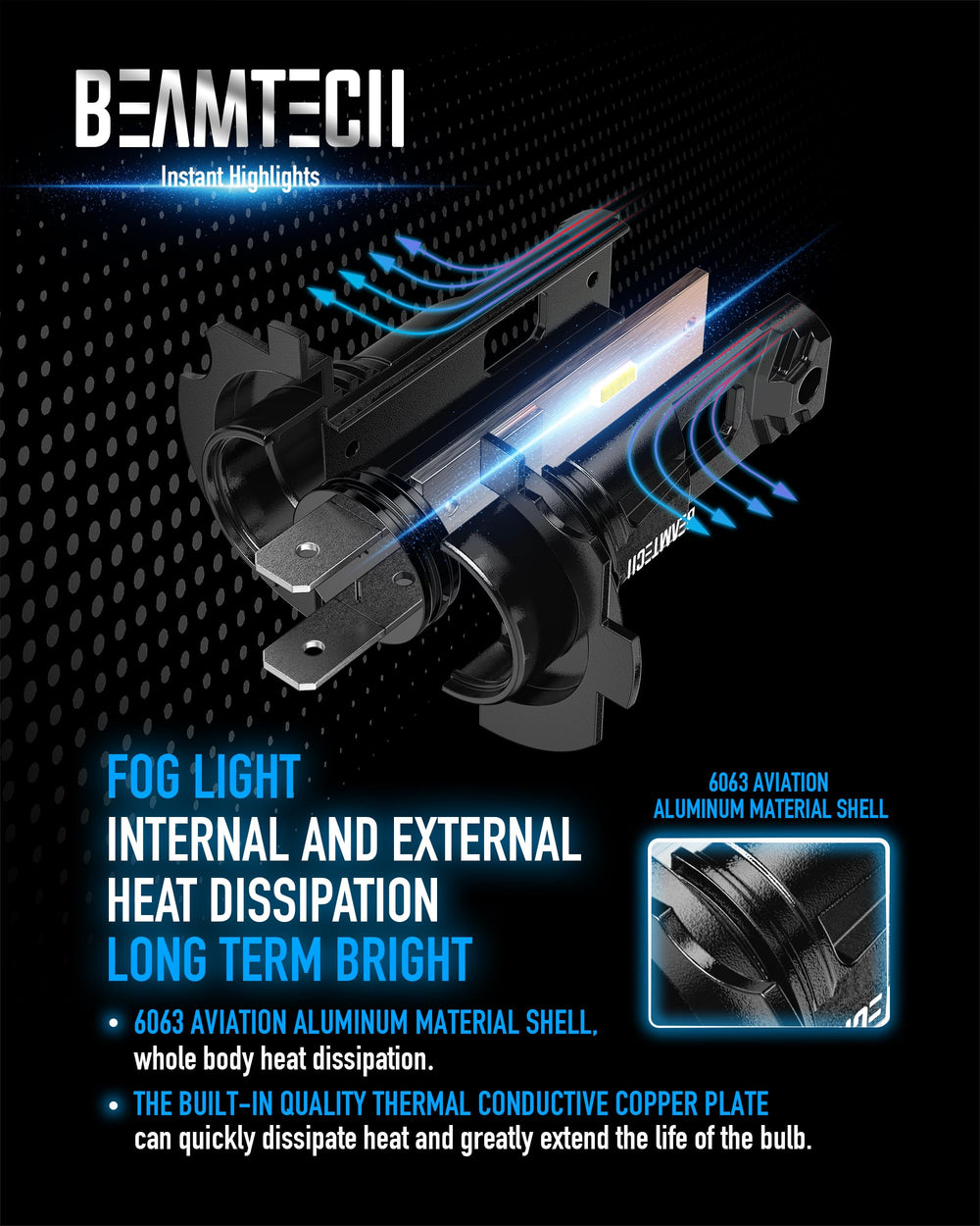 BEAMTECH H7 lifestyle car close-up showing improved white illumination