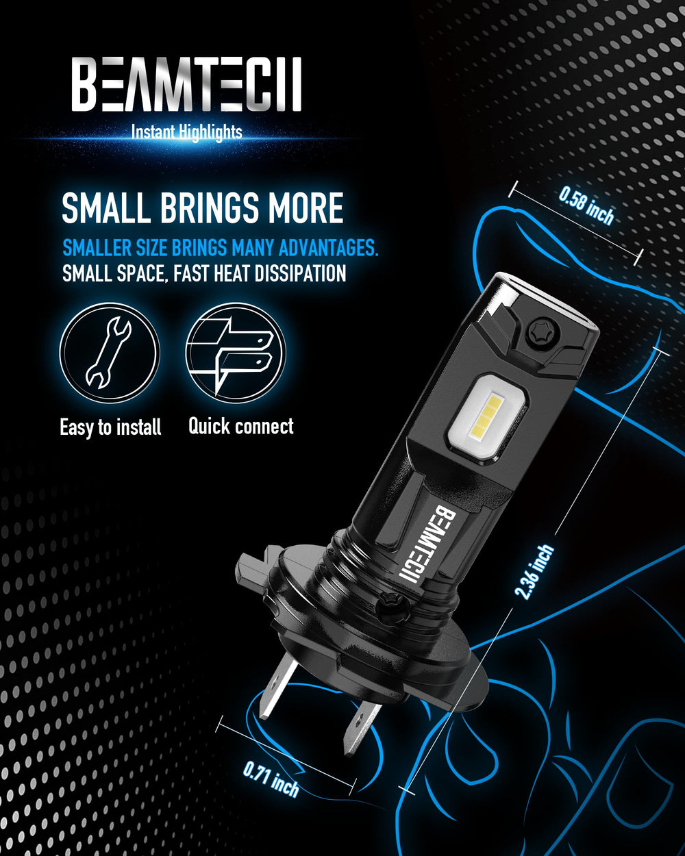BEAMTECH H7 night road beam pattern showing clearer roadway visibility