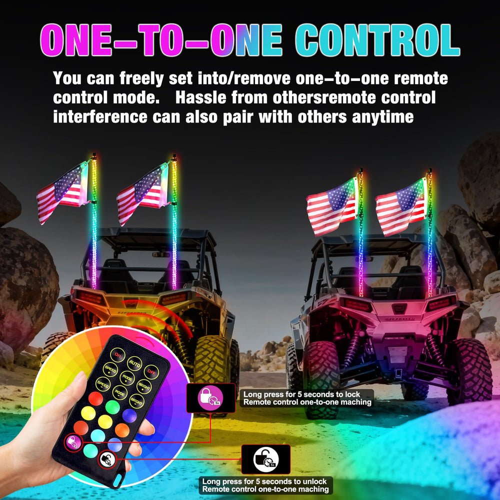 Beatto whips mounted on an ATV providing increased visibility and style