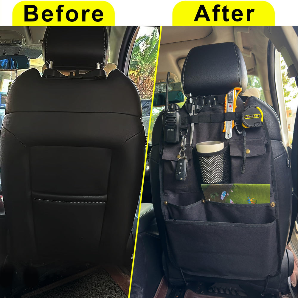 BEATUNEE organizer beside a standard backpack showing compact space-saving benefit