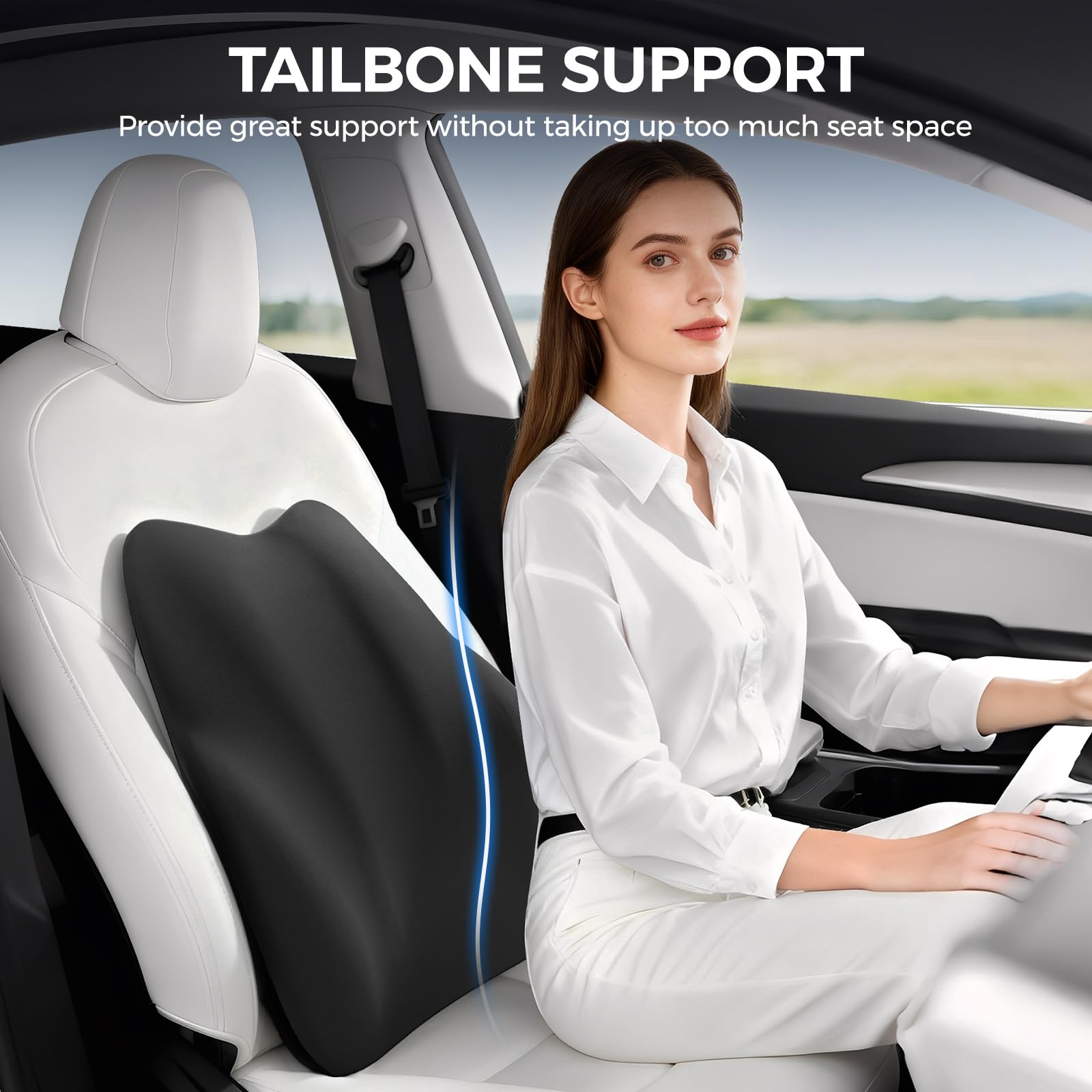 BEBAS placed on an office chair illustrating ergonomic posture support at work