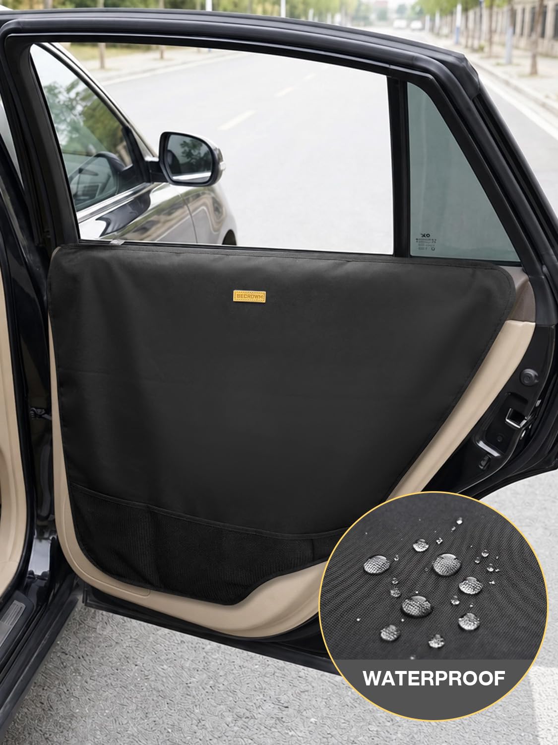 BECROWM protector installed with dog in backseat for clean rides