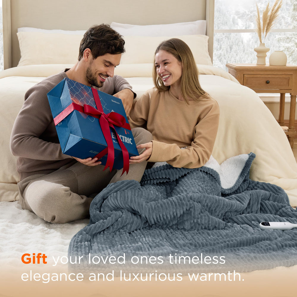 Bedsure throw styled on bed showing navy decor match and cozy appeal