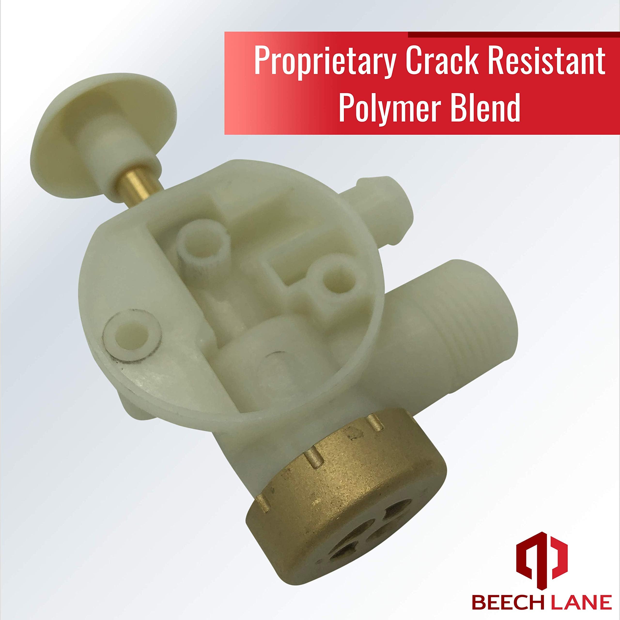 Beech Lane valve in retail packaging with label, showing warranty and part compatibility