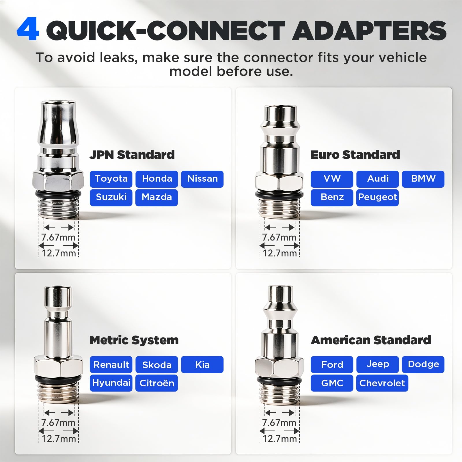 BELEY four quick couplings displayed offering cross-compatibility benefit
