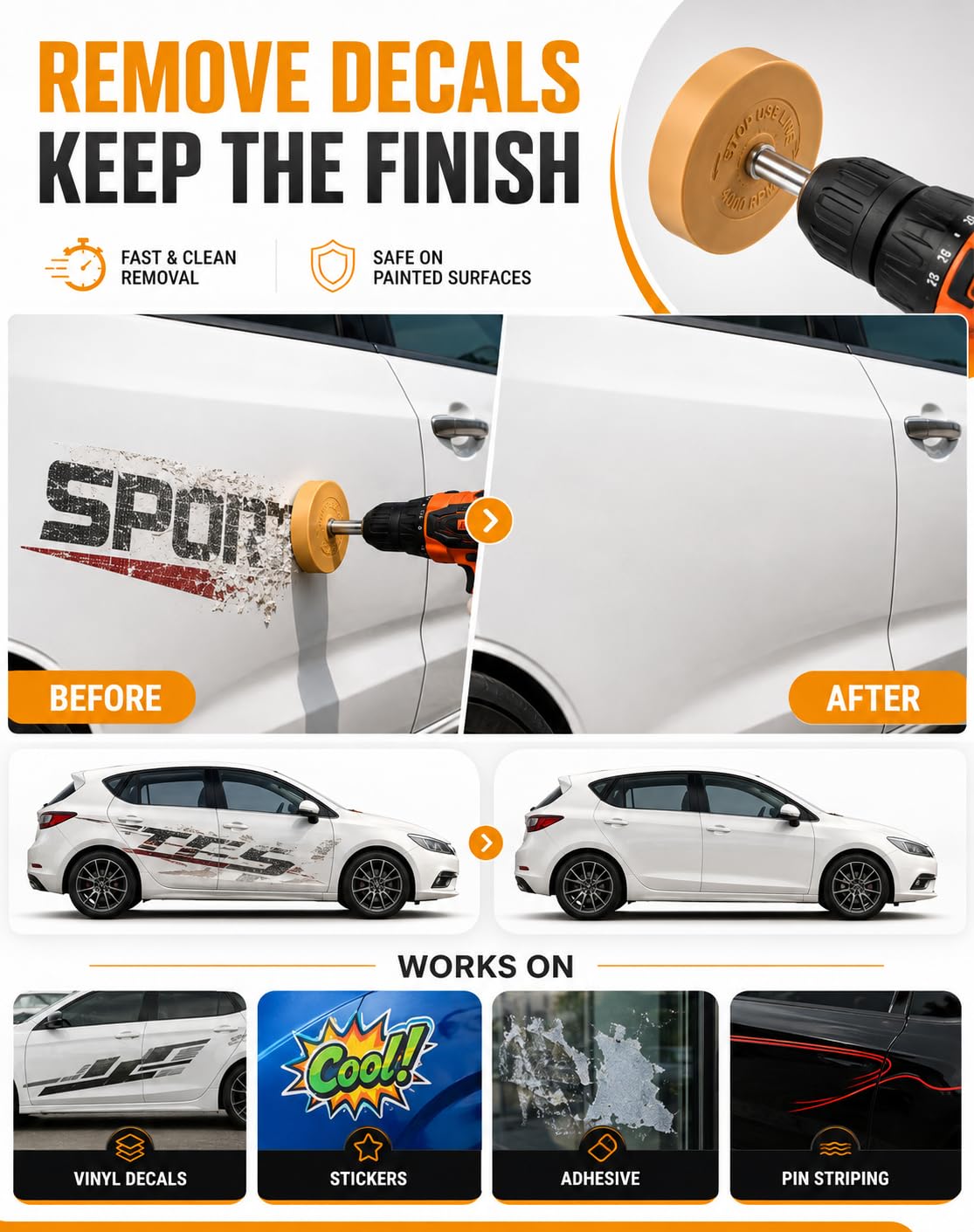 Belinova before-and-after decal removal on vehicle showcasing clean surface result