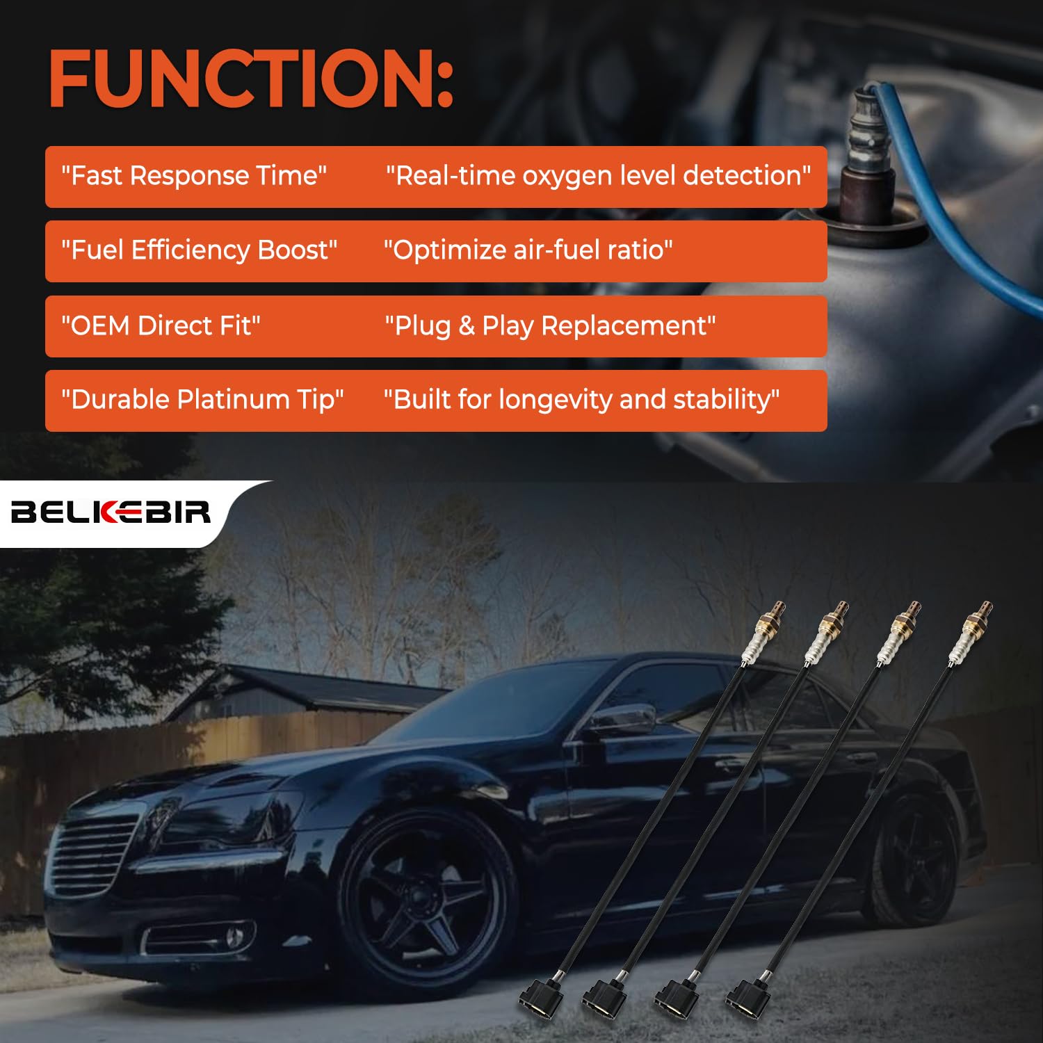 BELKEBIR box contents layout with four sensors showing complete kit convenience