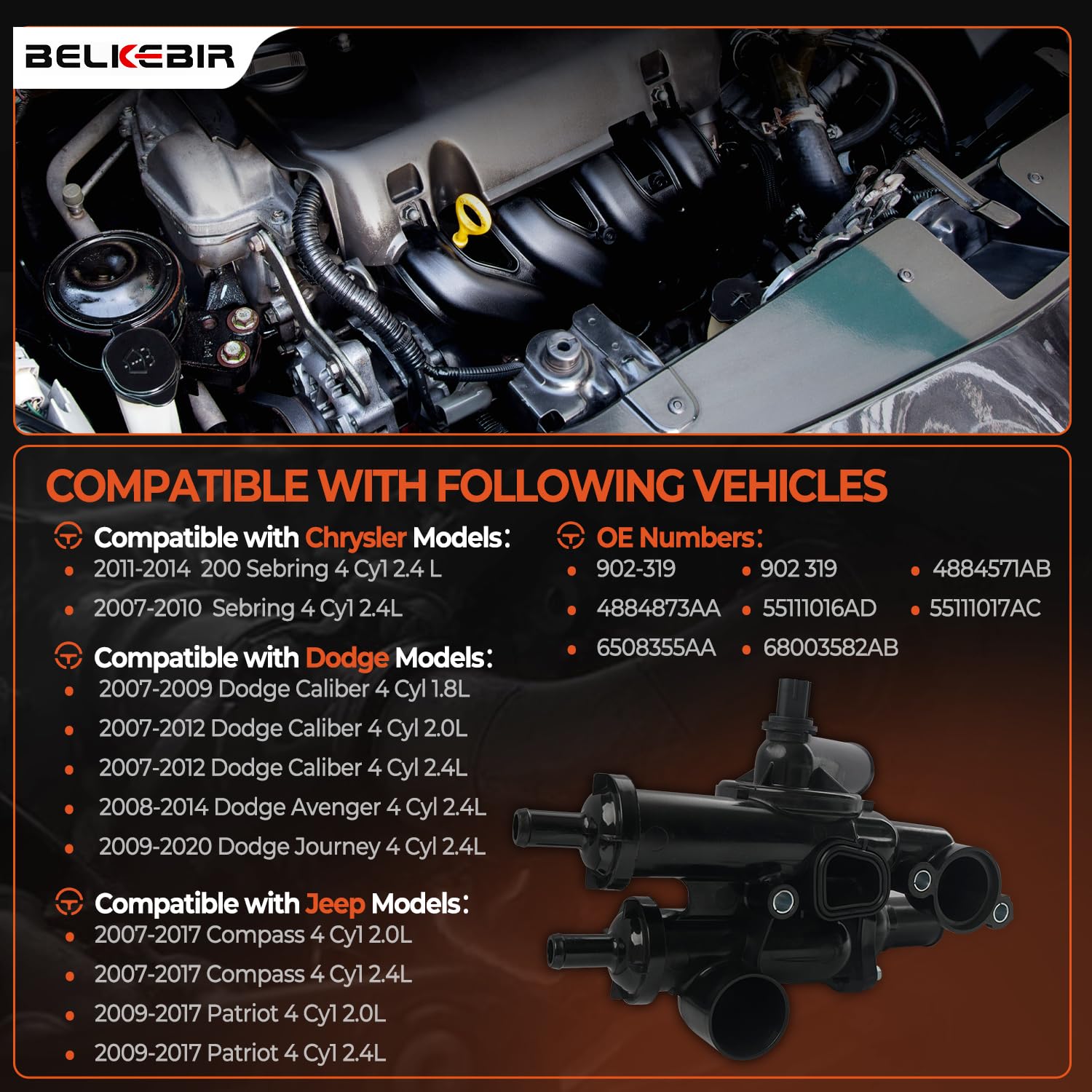 BELKEBIR close-up of integrated temperature sensor for accurate coolant readings benefit