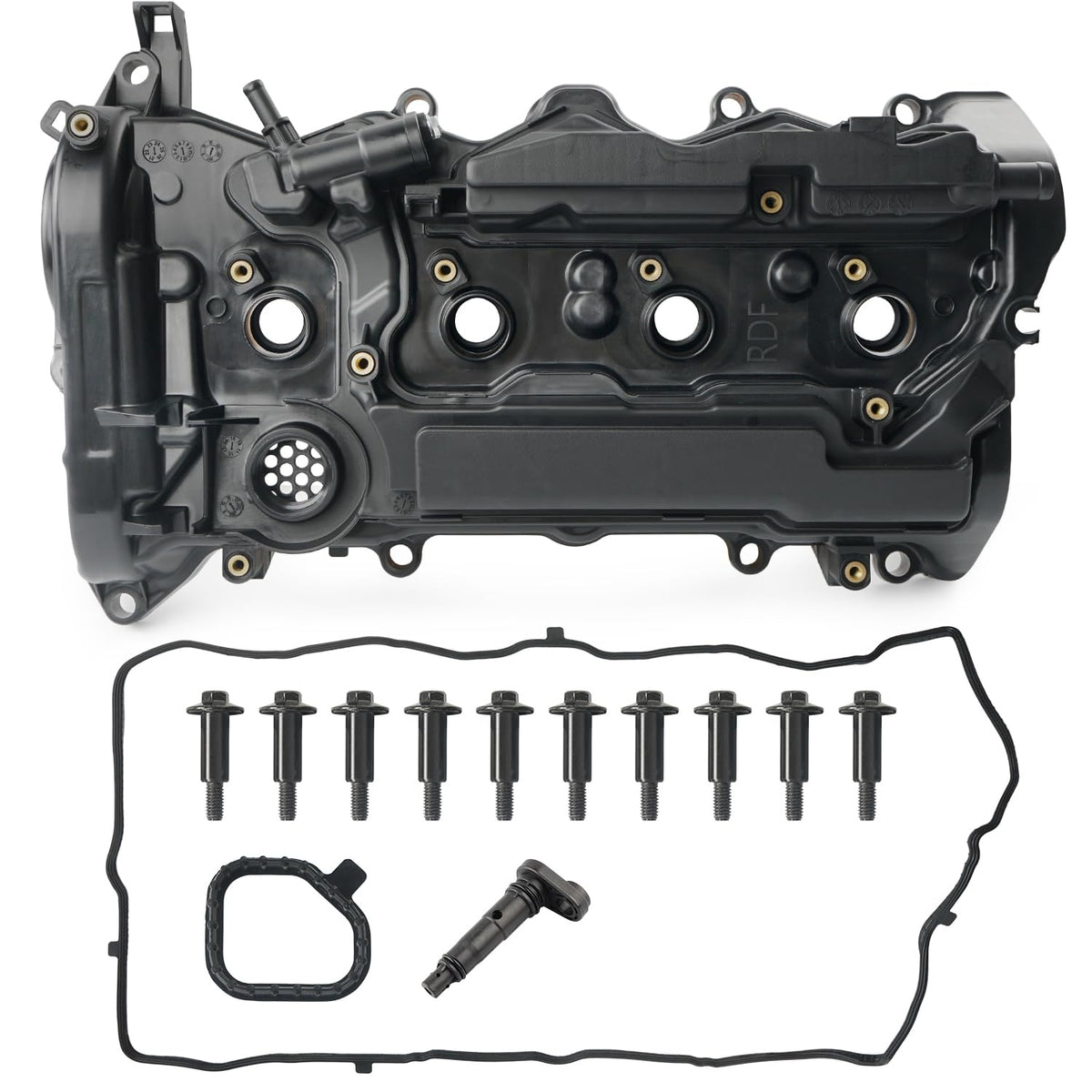 BELKEBIR valve cover front view showing mounting points and improved sealing