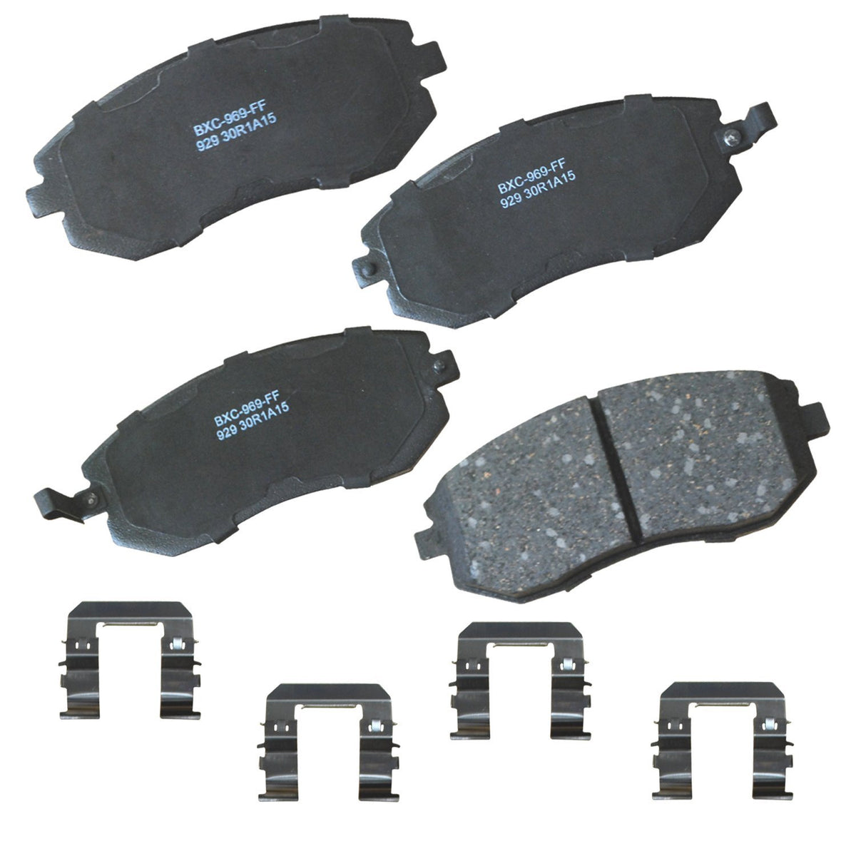 Bendix front pad set displayed flat, showing ready-to-install fit and reliability