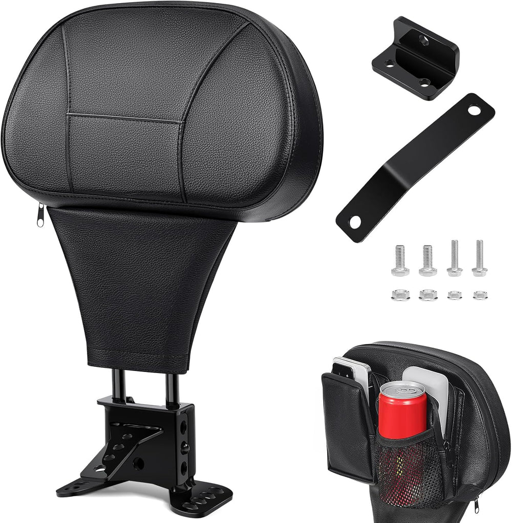 Benlari front-mounted backrest on Harley showing improved lumbar support