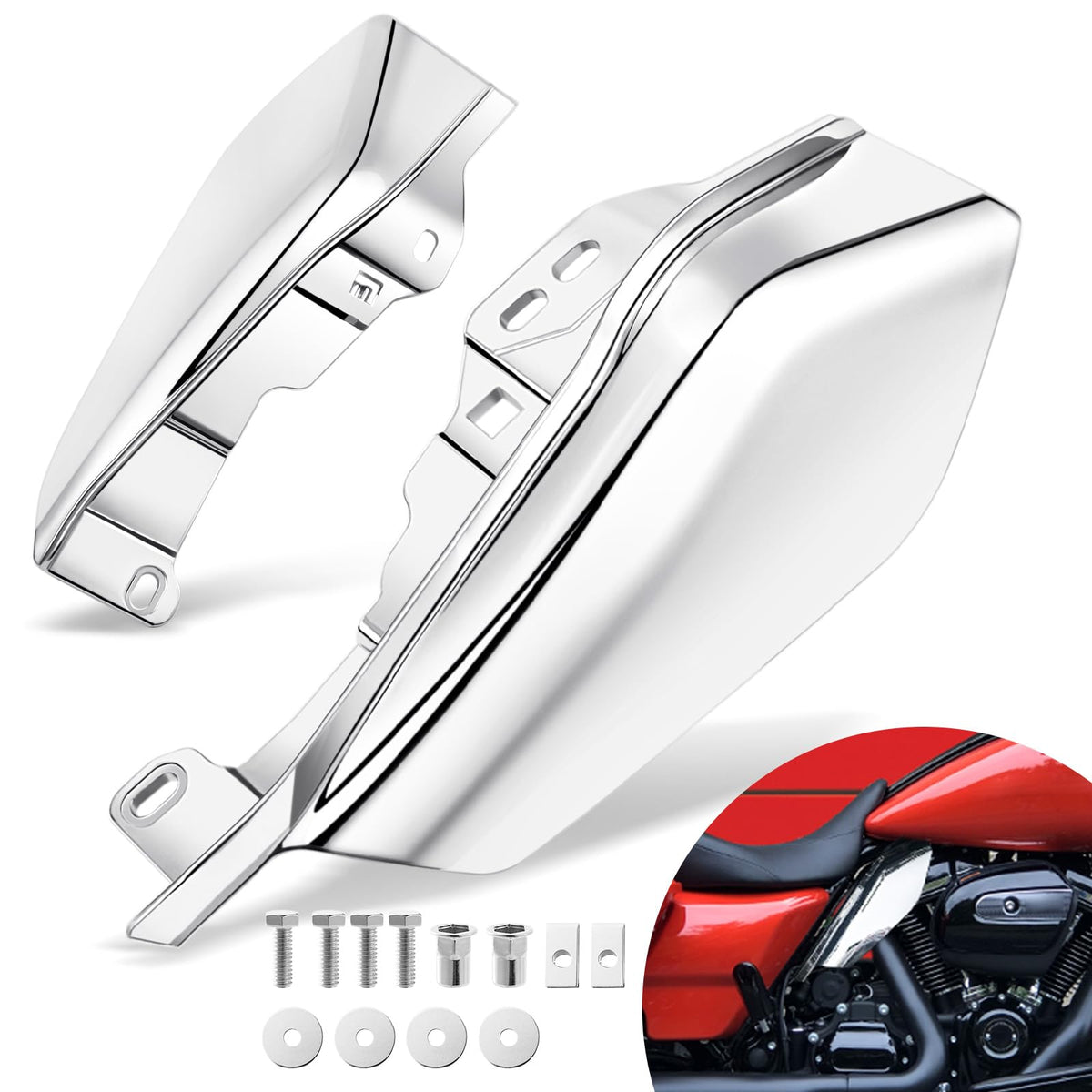 Benlari front view chrome air deflectors showing neat under-seat finish and heat reduction