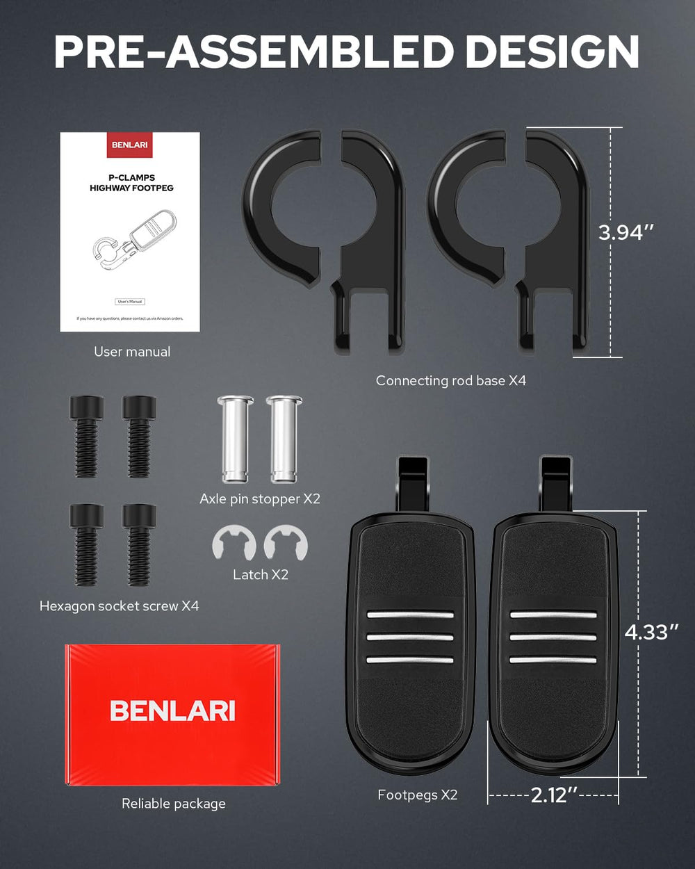 Benlari pegs next to ruler showing scale and fit for 1.25 inch 32mm engine guards