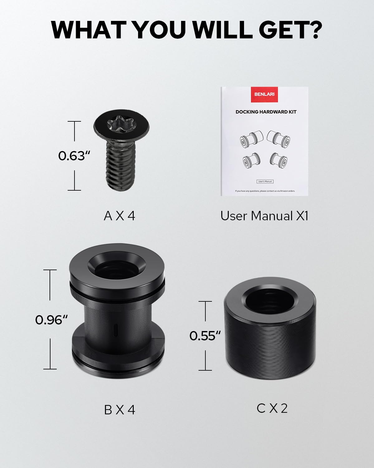 Benlari docking hardware next to measuring tape showing imperial sizing clarity