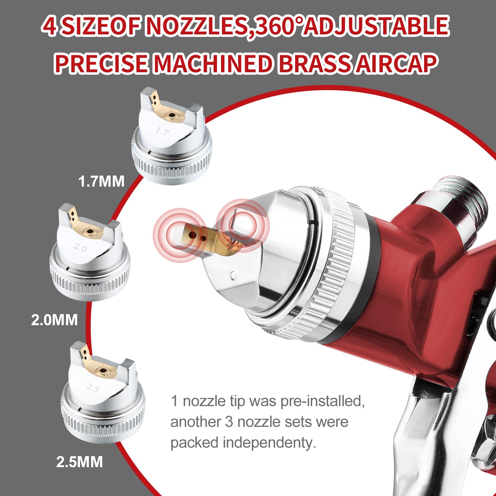 BENTOHKLE close-up of four nozzles highlighting versatility for various coatings